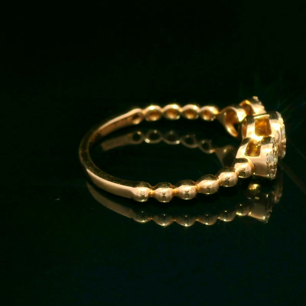 Thumbnail: Triple Diamond Cluster Rose Gold Beaded Shank Ring