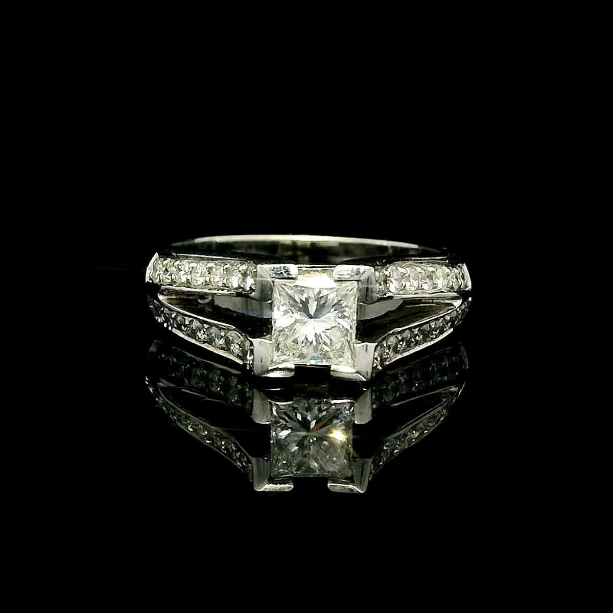 Princess Cut Brilliant Diamond Split Shank Engagement Ring in White Gold