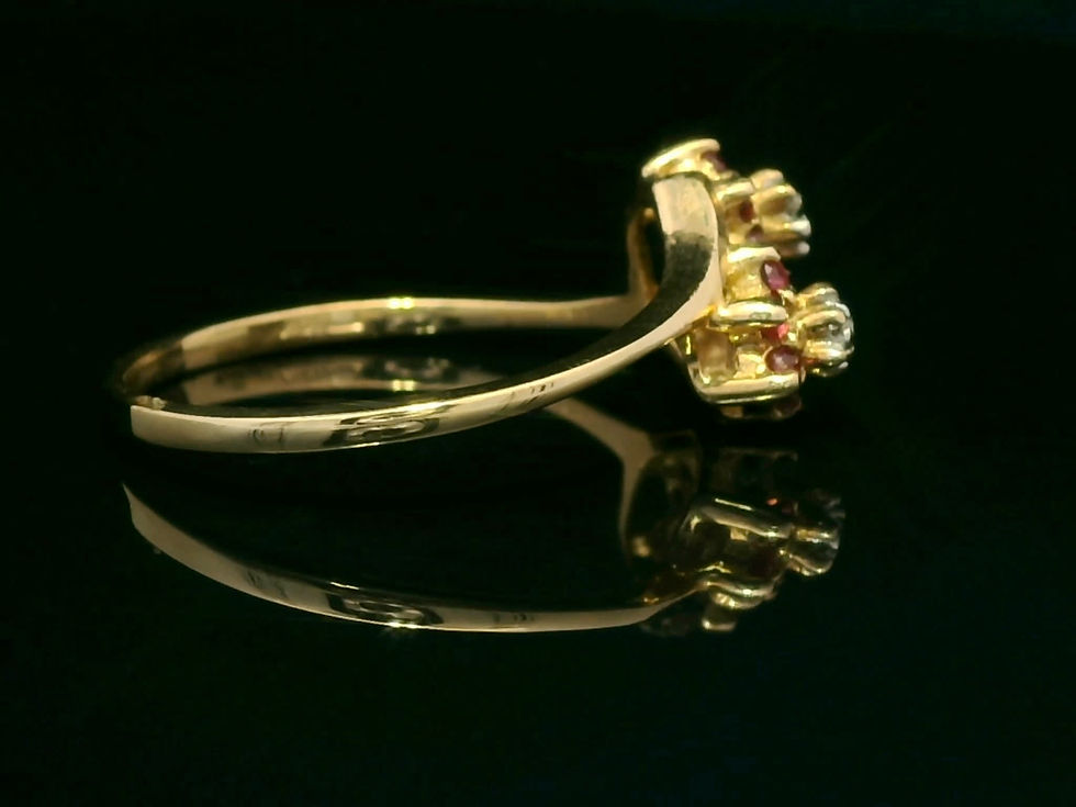 Thumbnail: Red Ruby and Diamond Double Floral Cluster Bypass Ring in Yellow Gold
