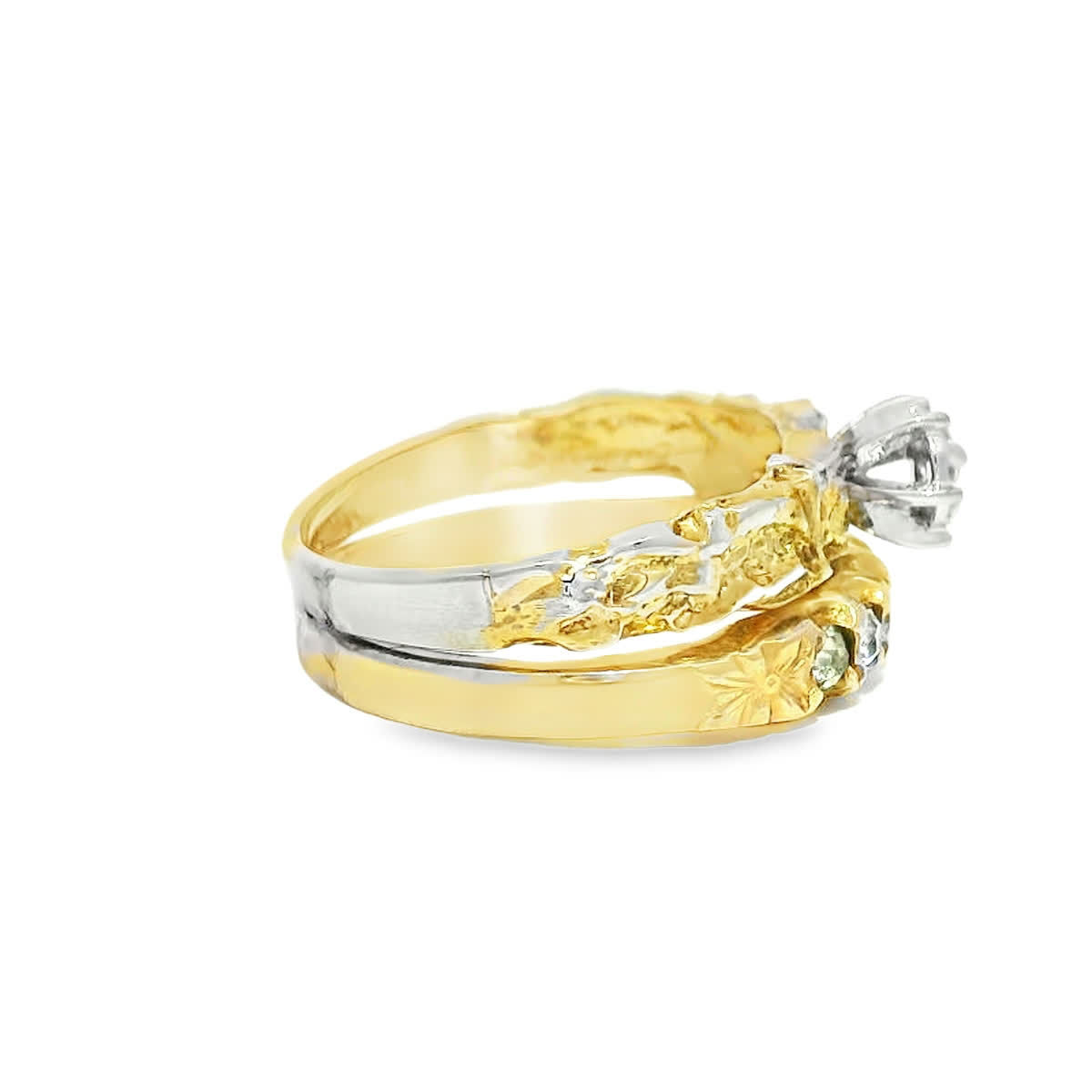 Nugget Textured Yellow Gold Diamond Wedding Set