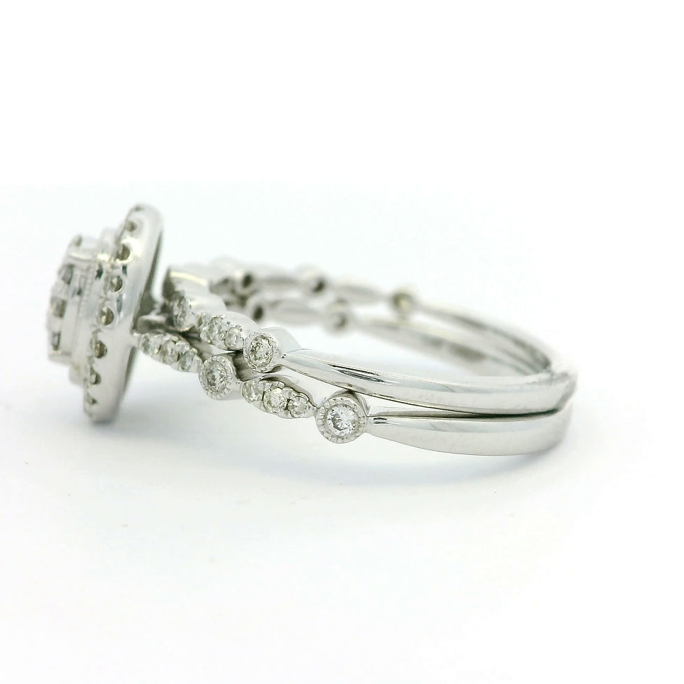 Thumbnail: Oval Cluster Diamond Halo Ring in White Gold with Scalloped Shank