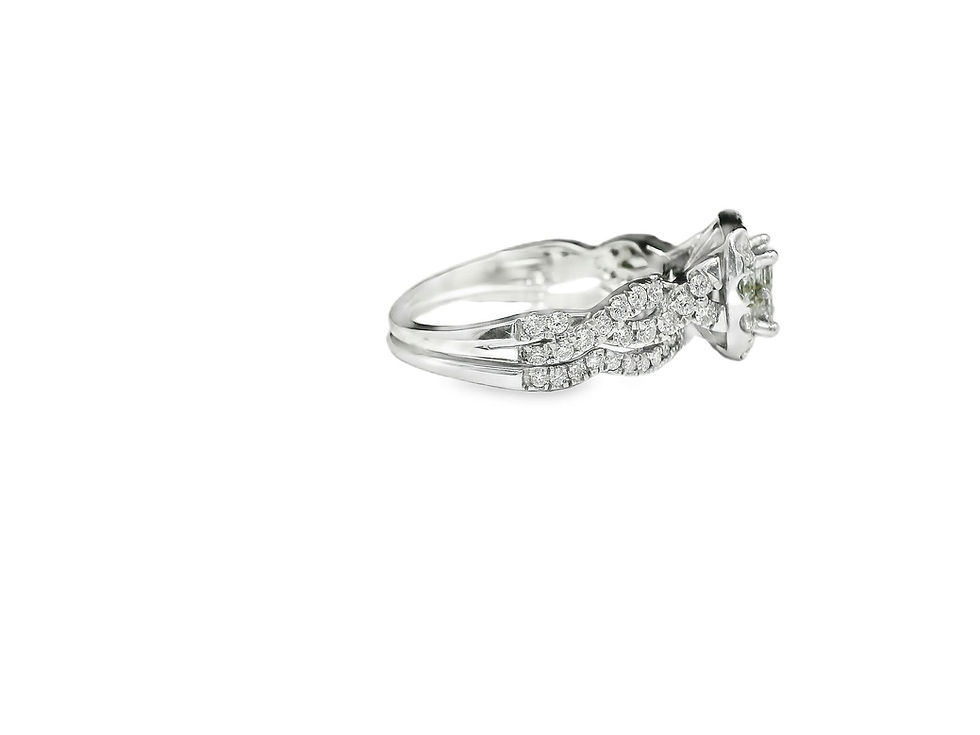 Thumbnail: White Gold Invisible-Set Princess Diamond Halo Bridal Ring with Twisted Pavé
