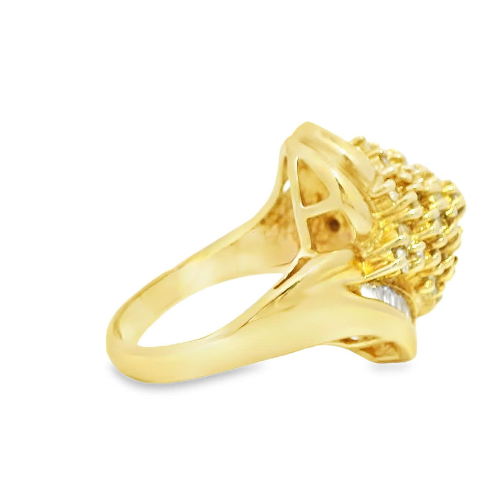 Thumbnail: Yellow Gold Diamond Pave and Baguette Cluster Cocktail Ring