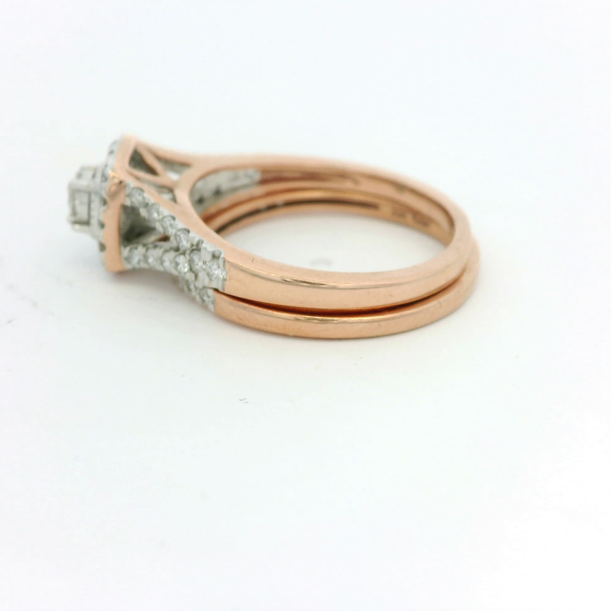 Round Brilliant Diamond Cushion Double Halo Bridal Set in Rose Gold