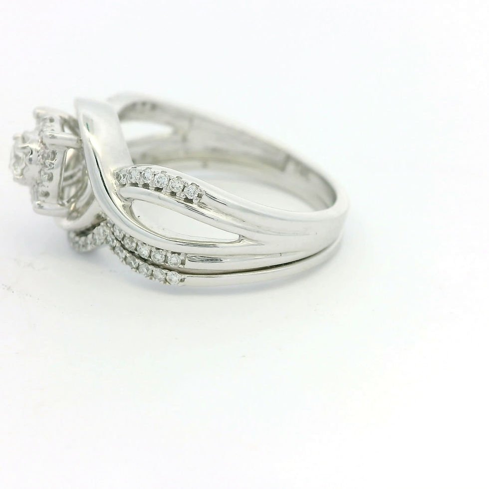 Thumbnail: Round Brilliant Diamond Halo Engagement Ring in 14k White Gold Pavé Wave Band