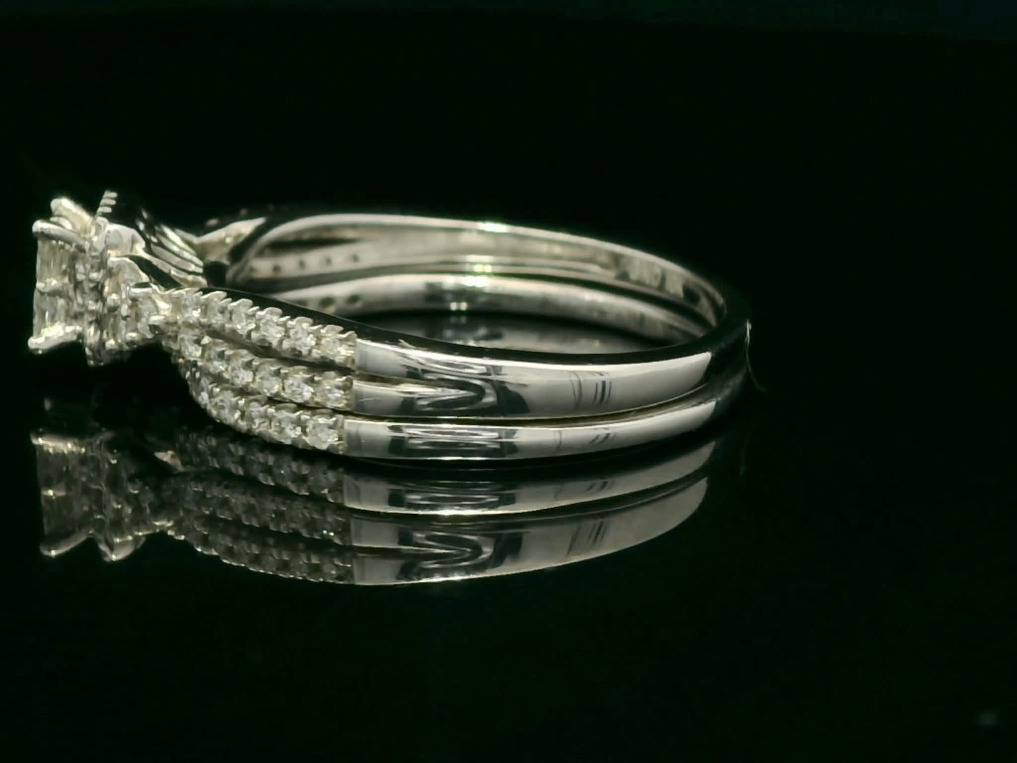White Gold Princess-Cut Diamond Quad Halo Bridal Set with Pav) Shank