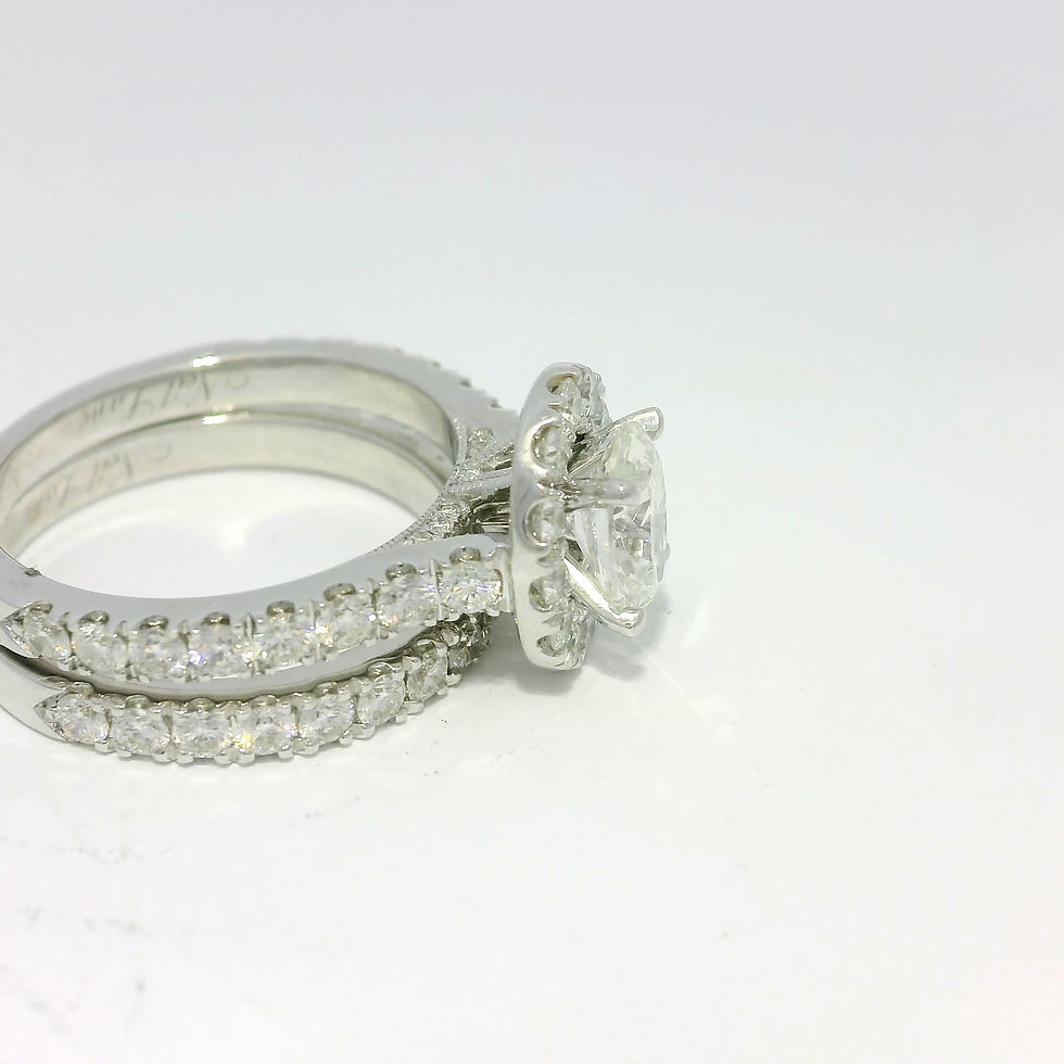 Thumbnail: Oval Brilliant Diamond Halo Engagement Ring and Wedding Band Set in White Gold