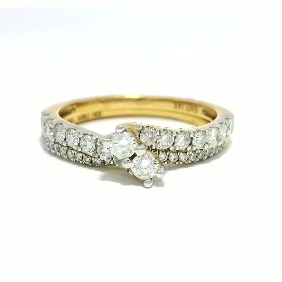 Bypass Two-Stone Round Brilliant Diamond Ring in Yellow Gold