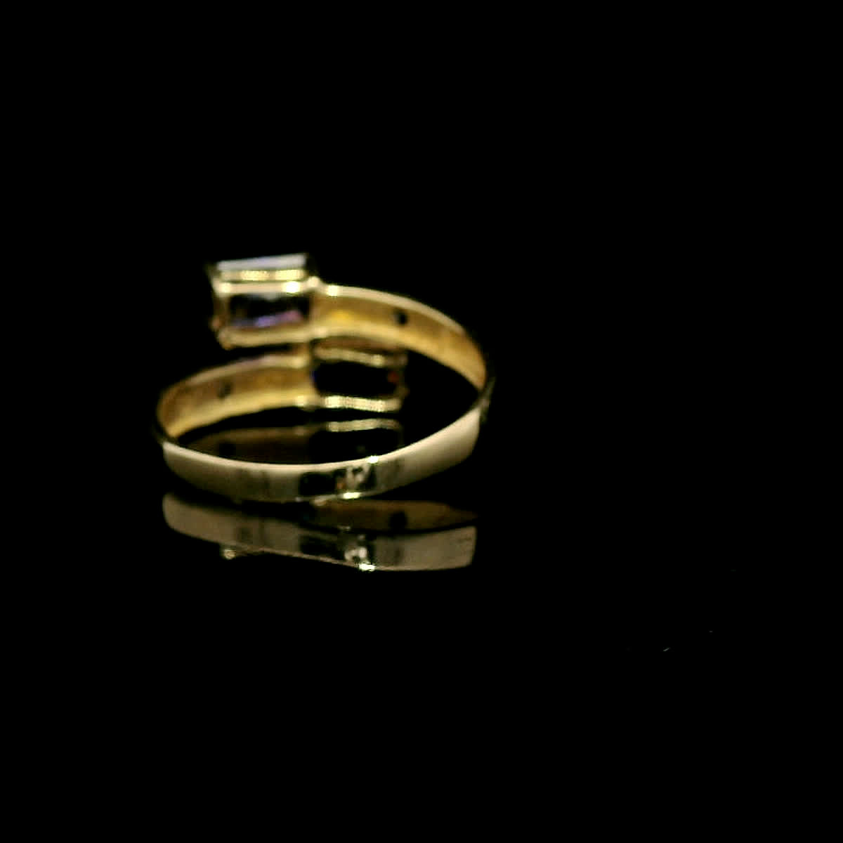 Emerald Cut Blue Sapphire and Diamond Bypass Ring in Yellow Gold