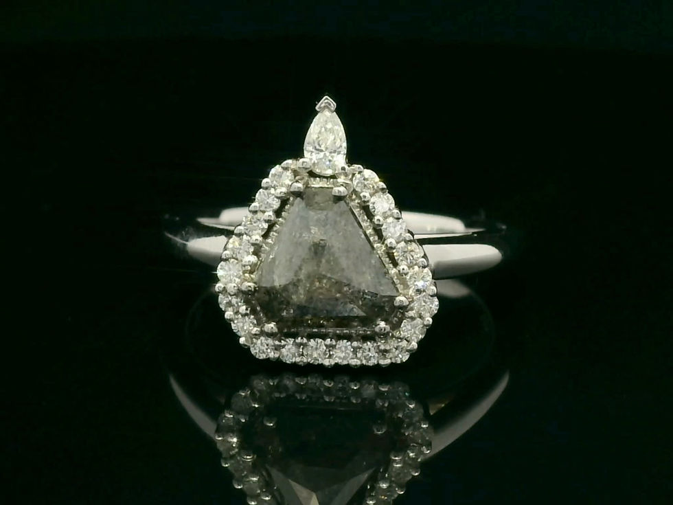 Thumbnail: Shield-Cut Fancy Dark Black Diamond Halo Ring with Pear Diamond Accent in White