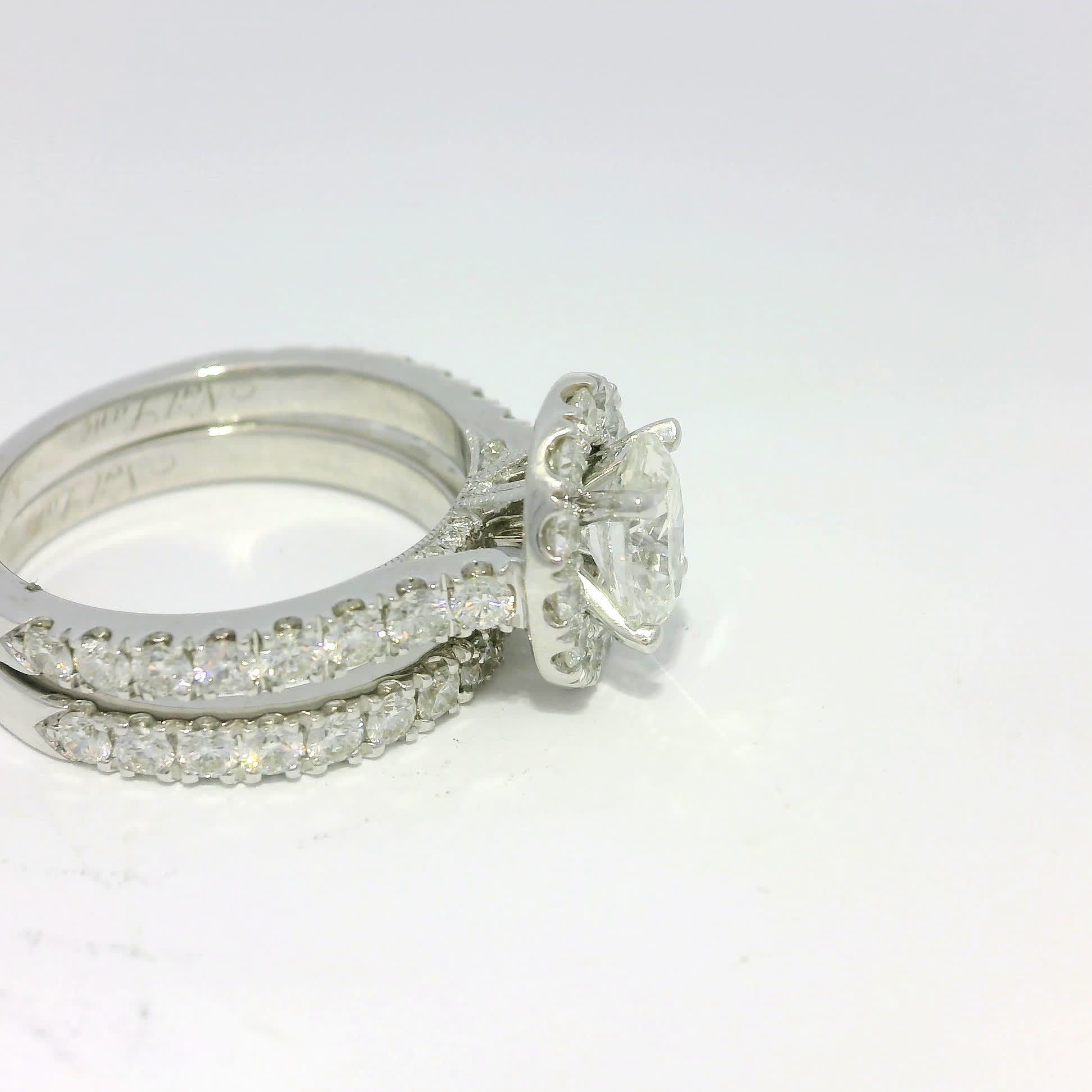 Oval Brilliant Diamond Halo Engagement Ring and Wedding Band Set in White Gold