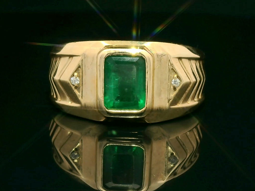 Thumbnail: Men's Yellow Gold Emerald Cut Emerald and Diamond Signet Ring
