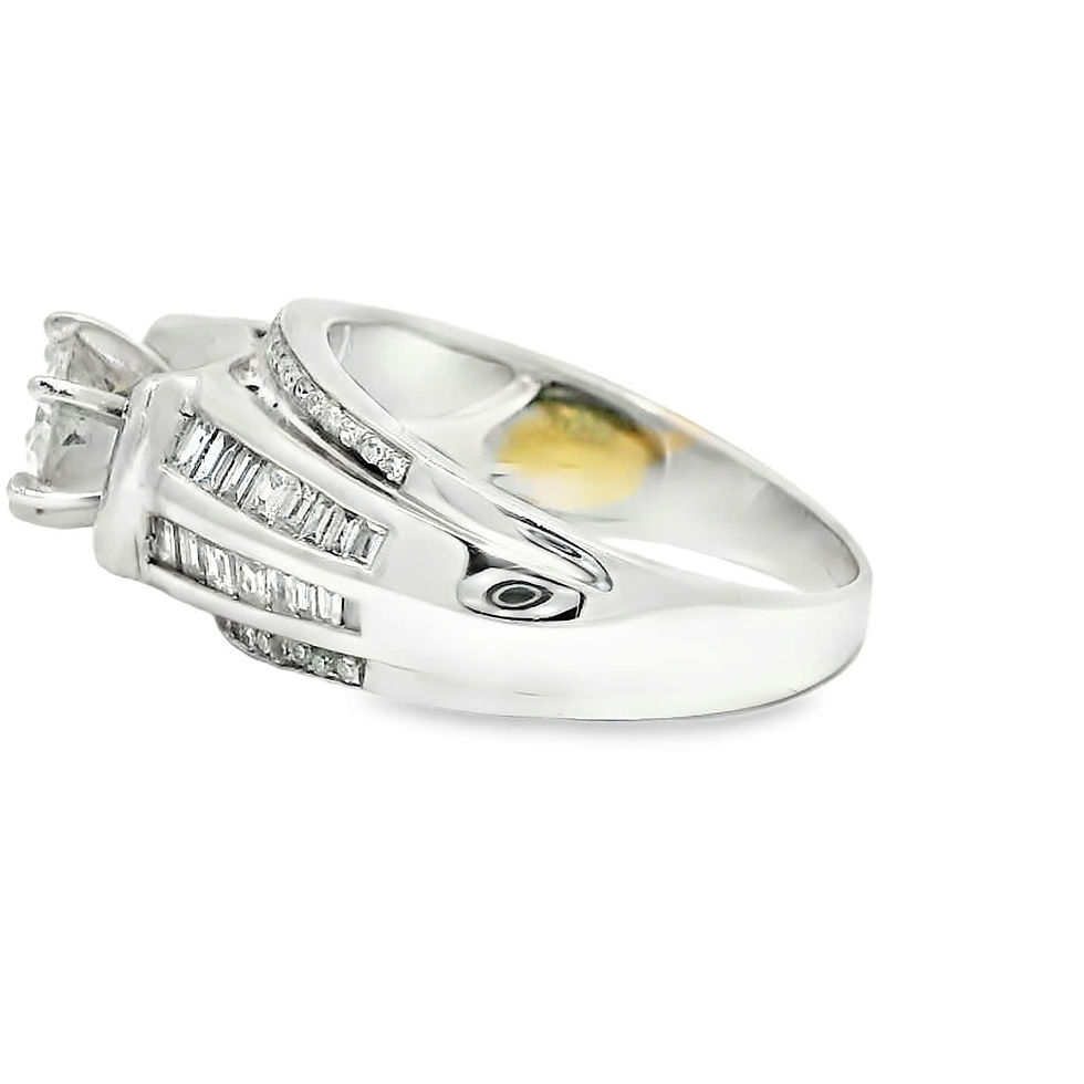 Thumbnail: Round Brilliant Diamond Engagement Ring in White Gold with Baguette Side Stones