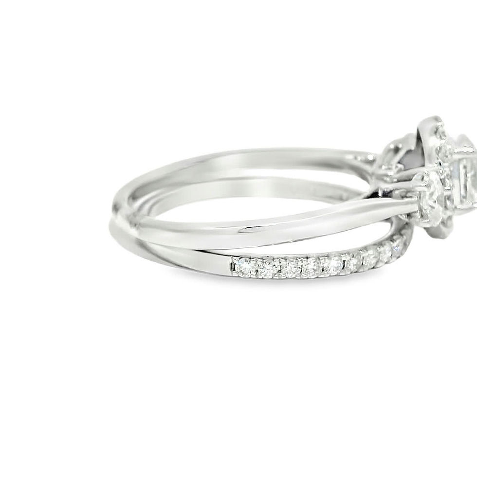 Thumbnail: Oval Brilliant Three-Stone Halo Diamond Bridal Set in White Gold
