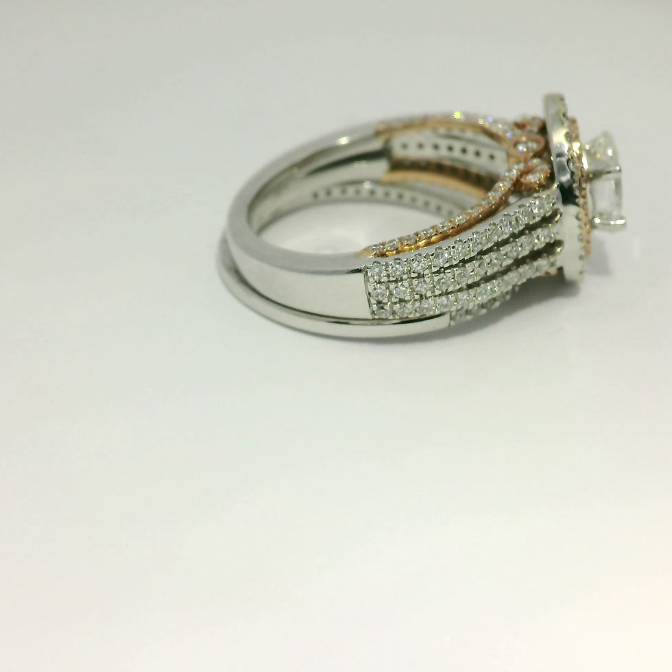 Thumbnail: Oval Brilliant Diamond Double Halo Split Shank Ring in Two-Tone Gold