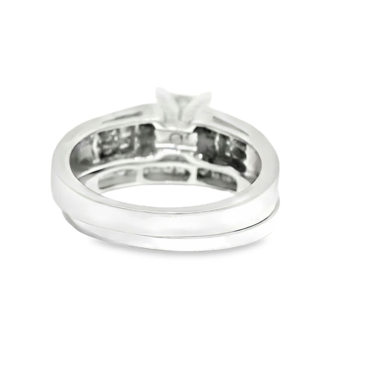 Princess Cut Brilliant Diamond White Gold Channel-Plated Bridal Set