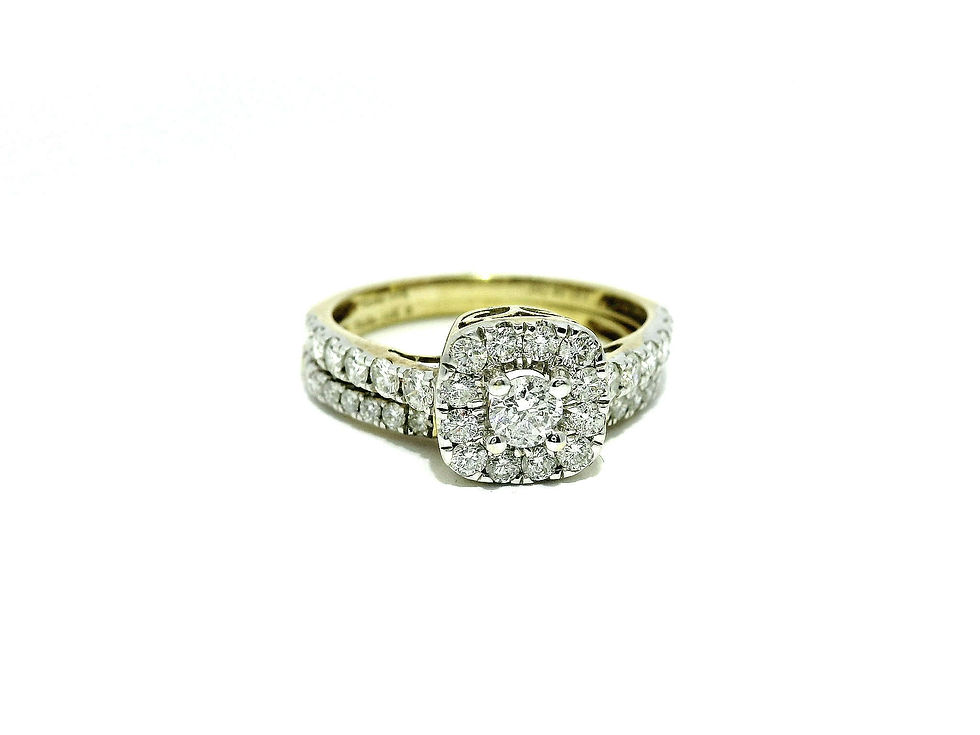 Thumbnail: Cushion Halo Diamond Bridal Set in 14k Yellow Gold