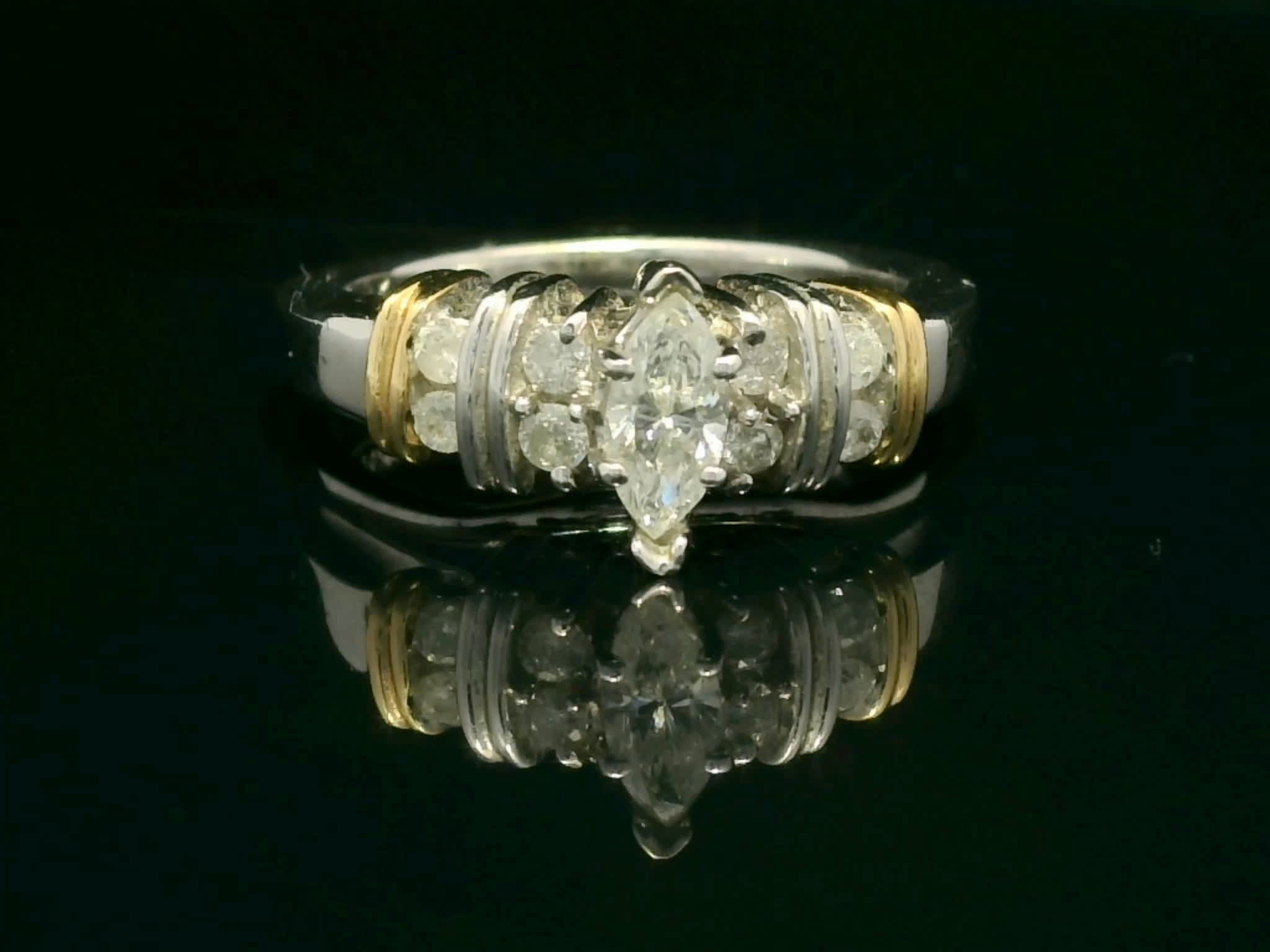 Marquise and Round Brilliant Cut Diamond Two-Tone Gold Multi-Stone Ring