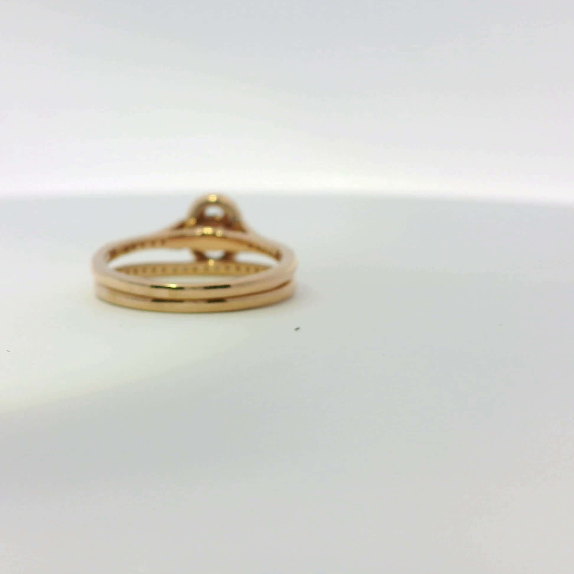 Rose Gold Round Cut Diamond Halo Engagement Ring and Wedding Band Set