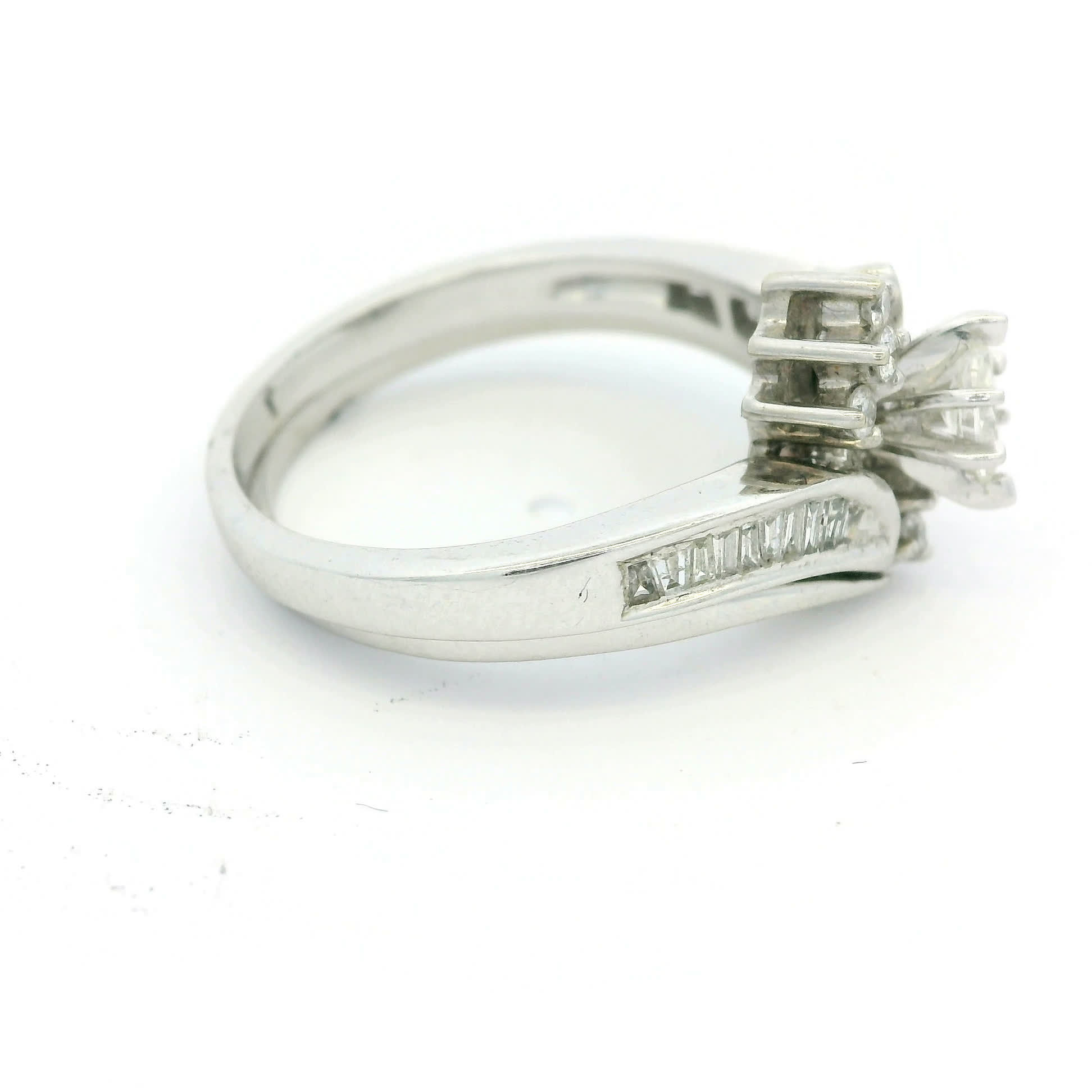 Marquise and Baguette Diamond Bypass Bridal Set in White Gold