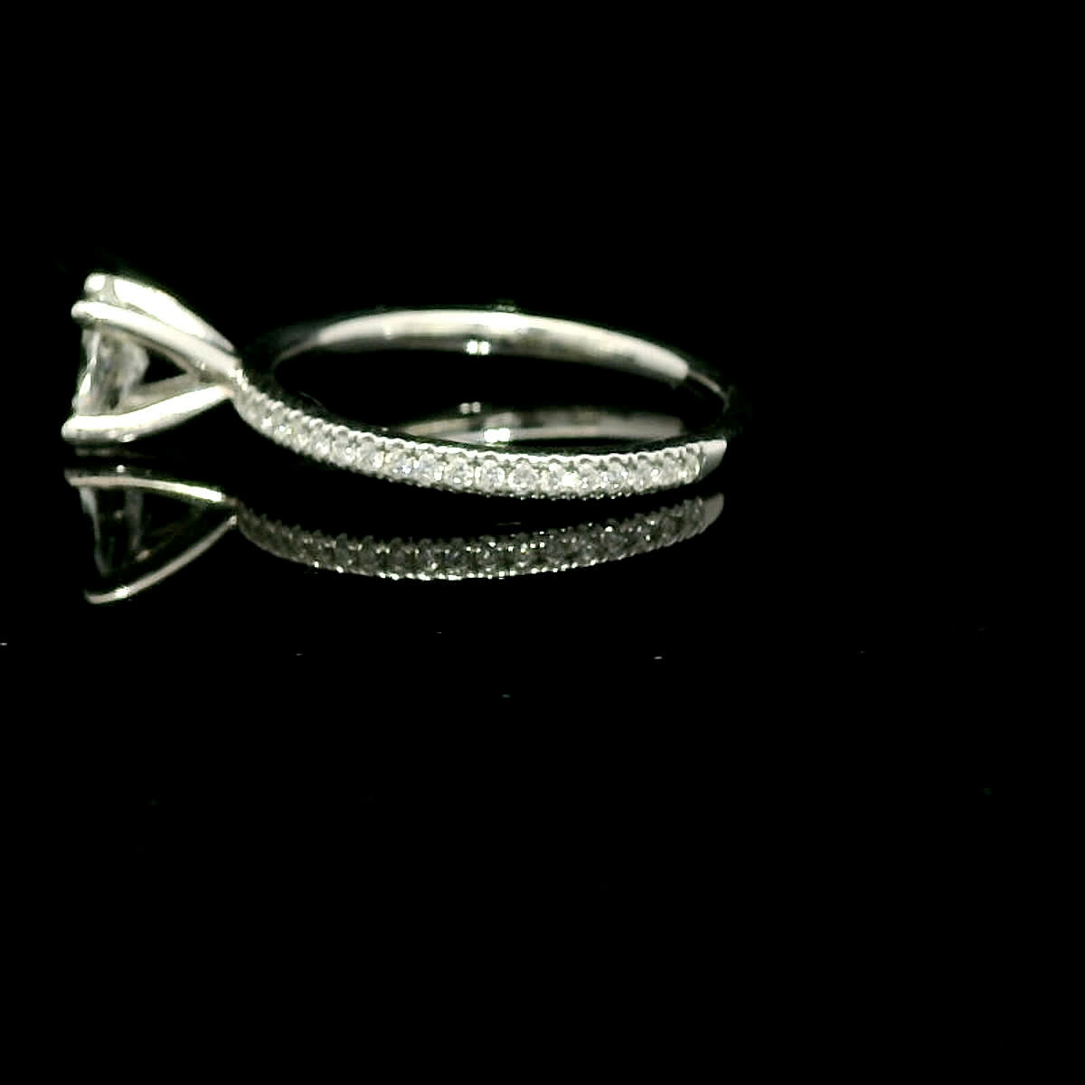 Oval Brilliant Diamond Pavé Solitaire Ring in White Gold