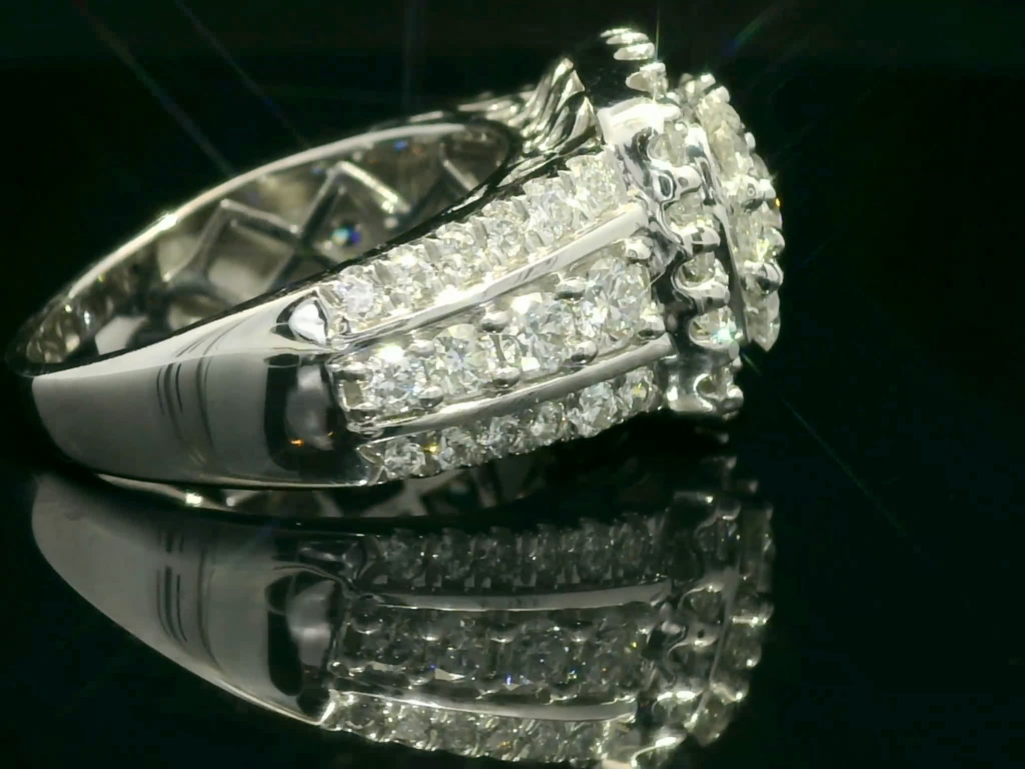 Round Brilliant Diamond Cushion Cluster Double Halo Ring in White Gold