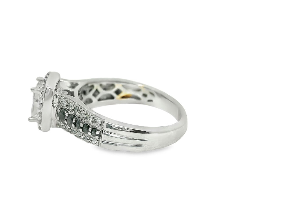 Thumbnail: White Gold Princess Diamond Quad Halo Ring with Black Diamond Accents