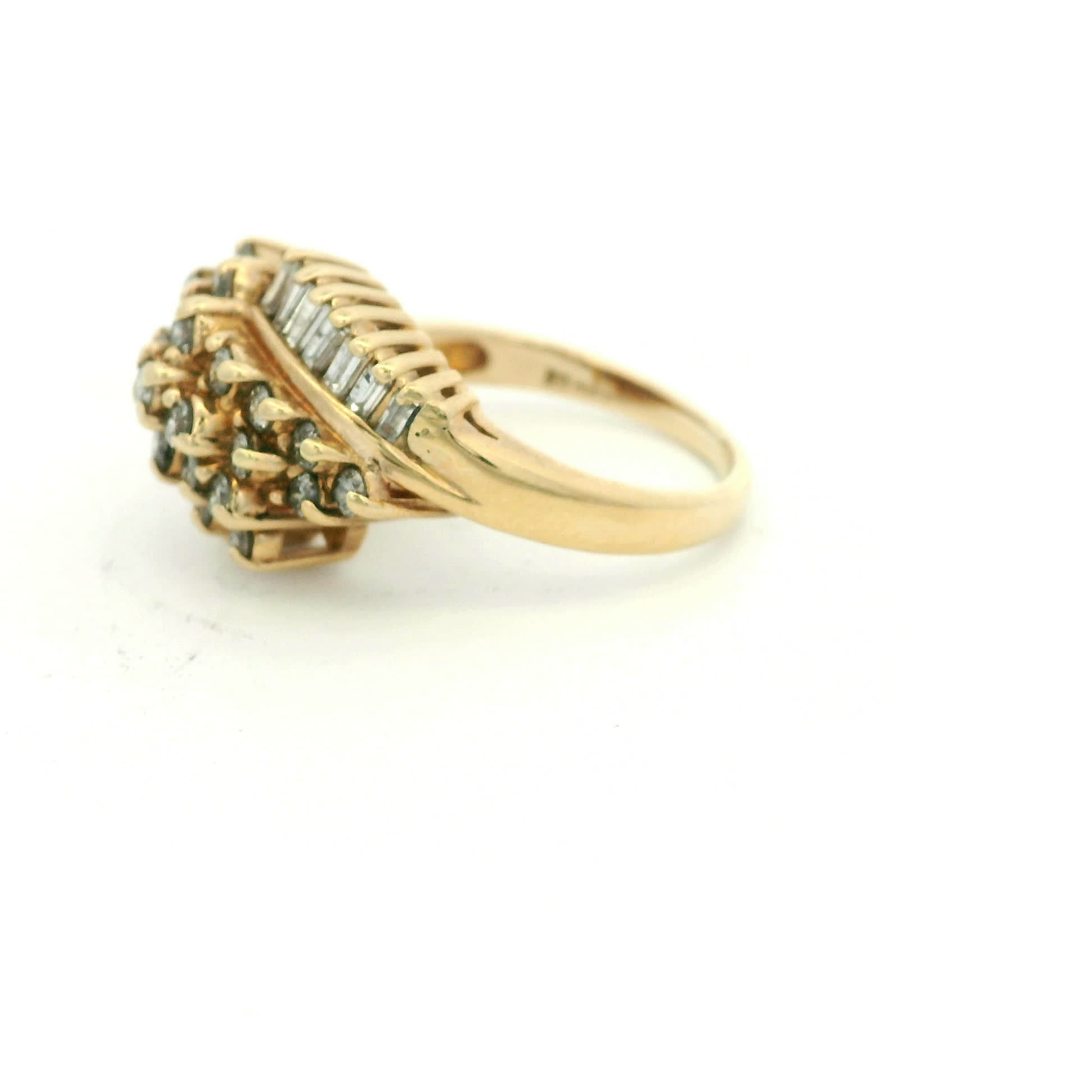 Yellow Gold Diamond Cluster Cocktail Ring with Baguette Accents