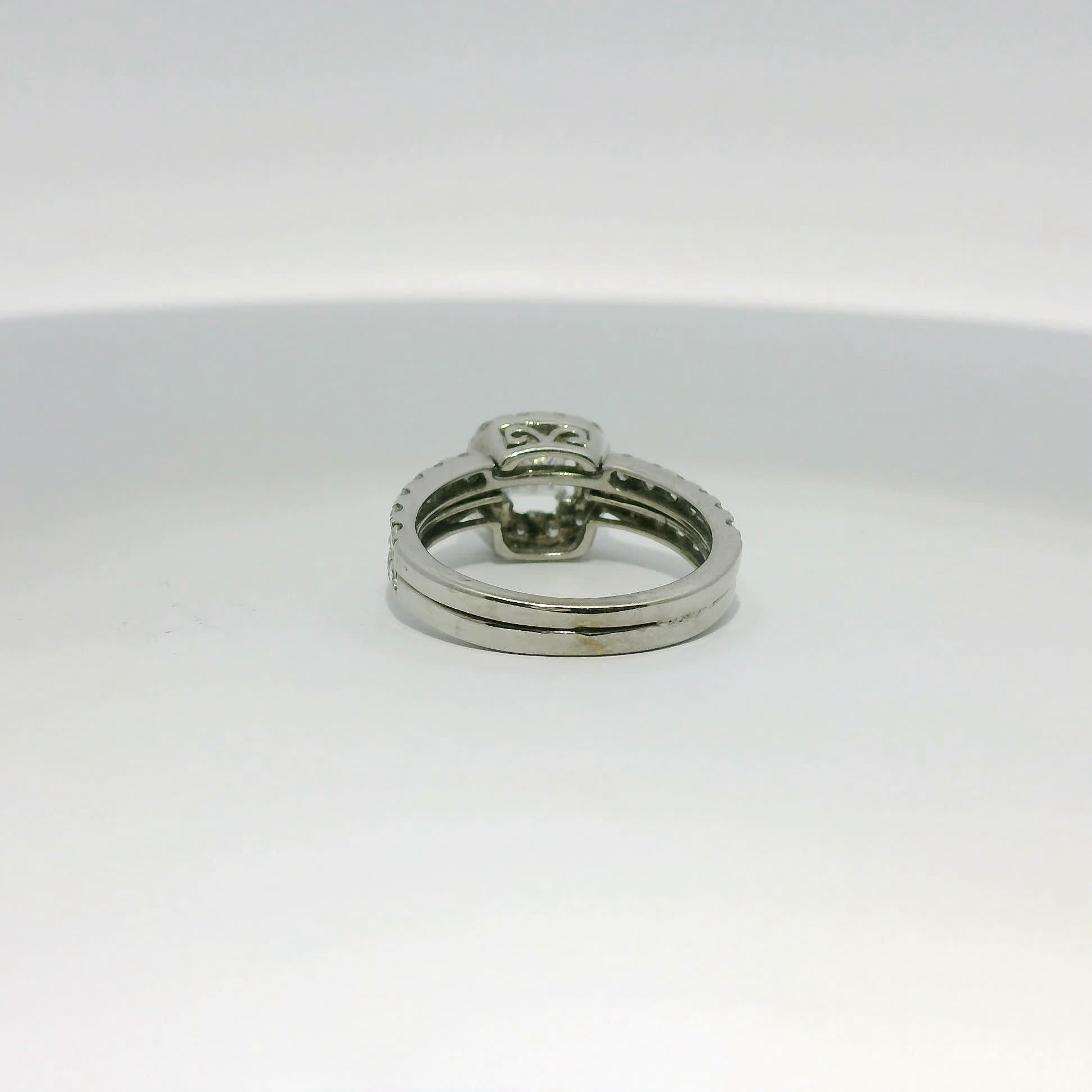 Princess-Cut Diamond Halo Engagement Ring and Wedding Band Set in White Gold