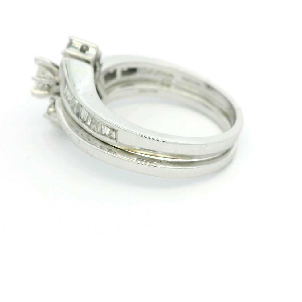 Thumbnail: Marquise and Baguette Diamond Bypass Bridal Set in White Gold