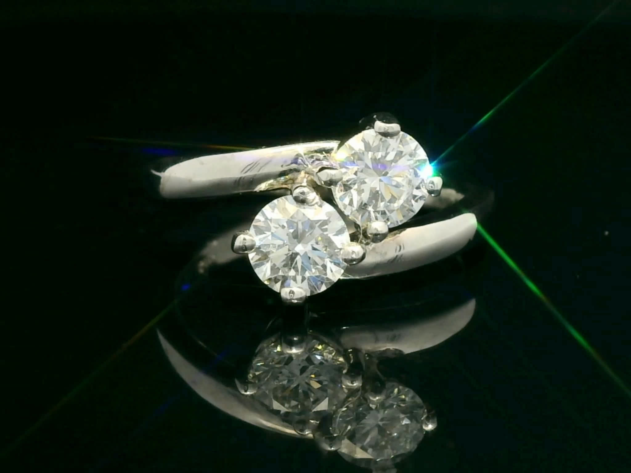 Round Brilliant Two-Stone Diamond Bypass Ring in White Gold