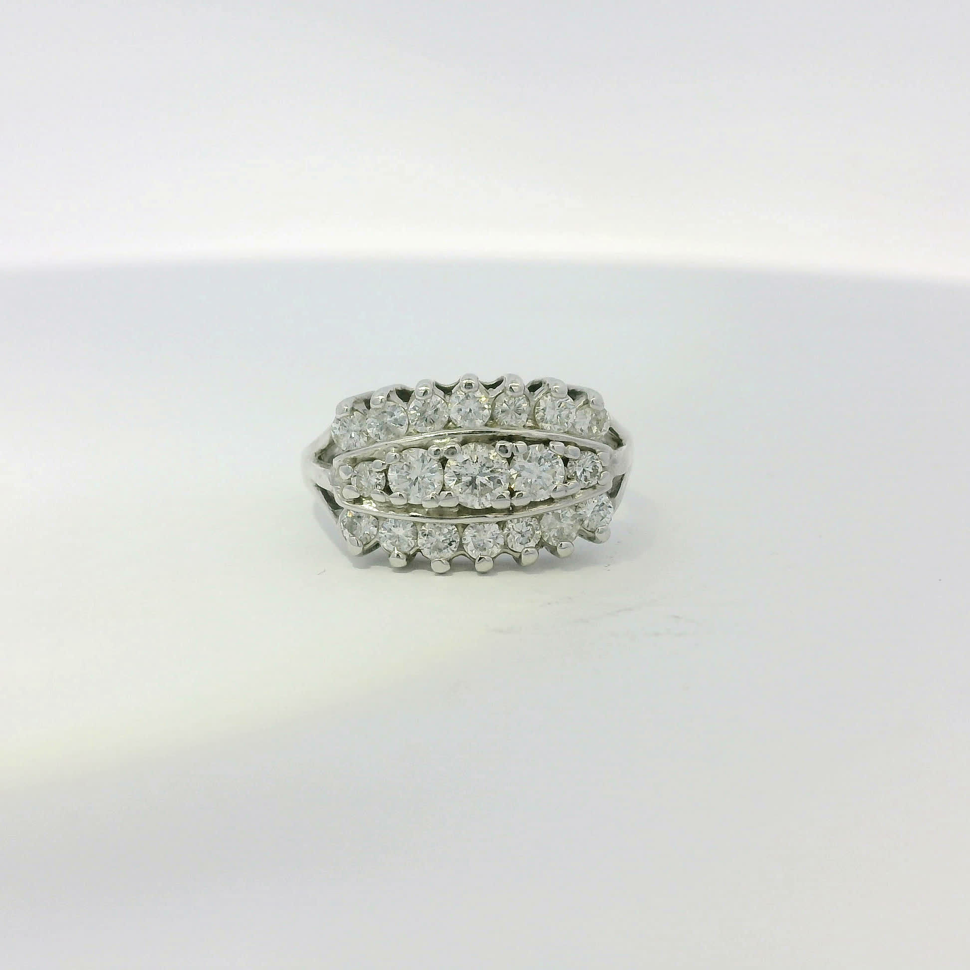 White Gold Triple Row Round Brilliant Diamond Cluster Ring