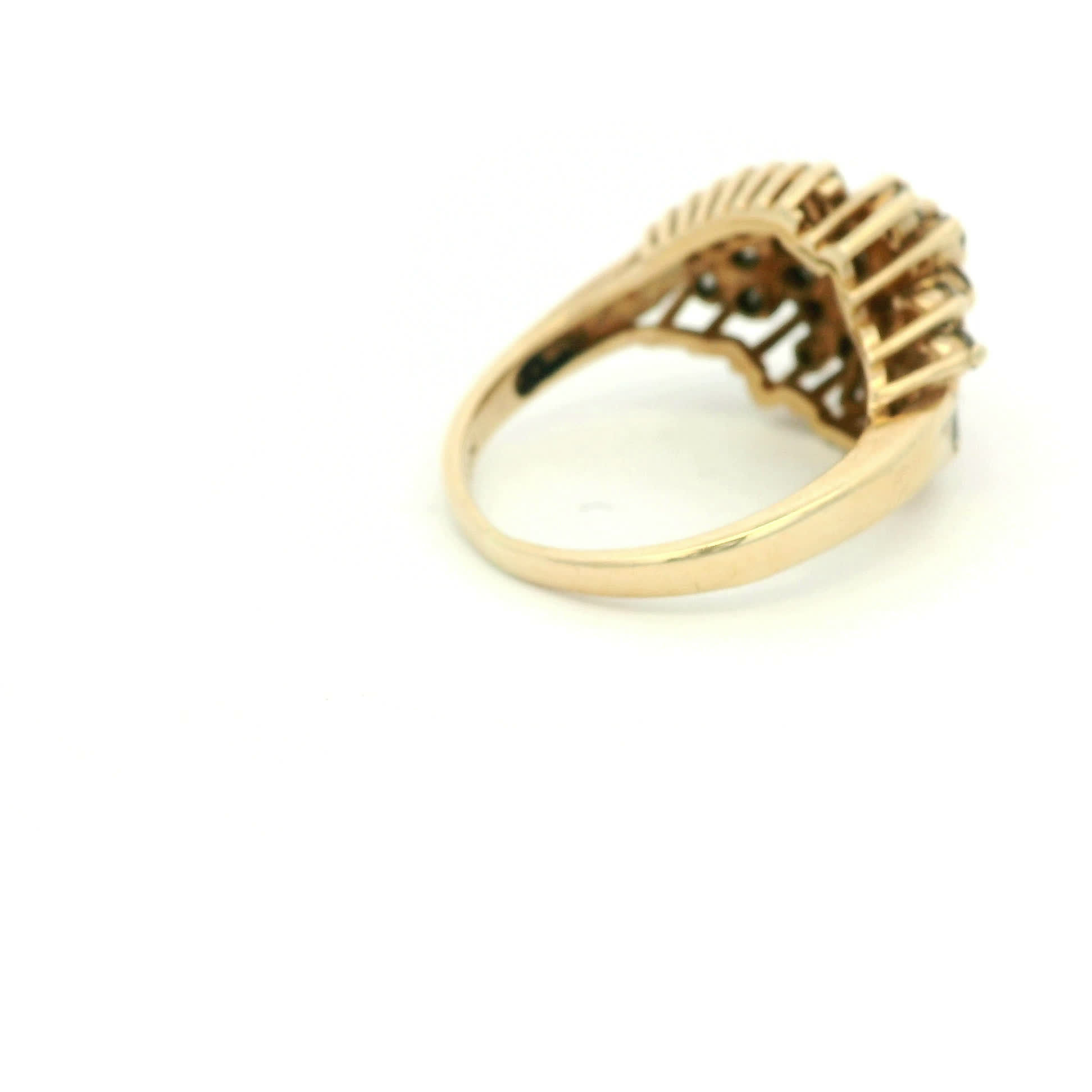 Yellow Gold Diamond Cluster Cocktail Ring with Baguette Accents