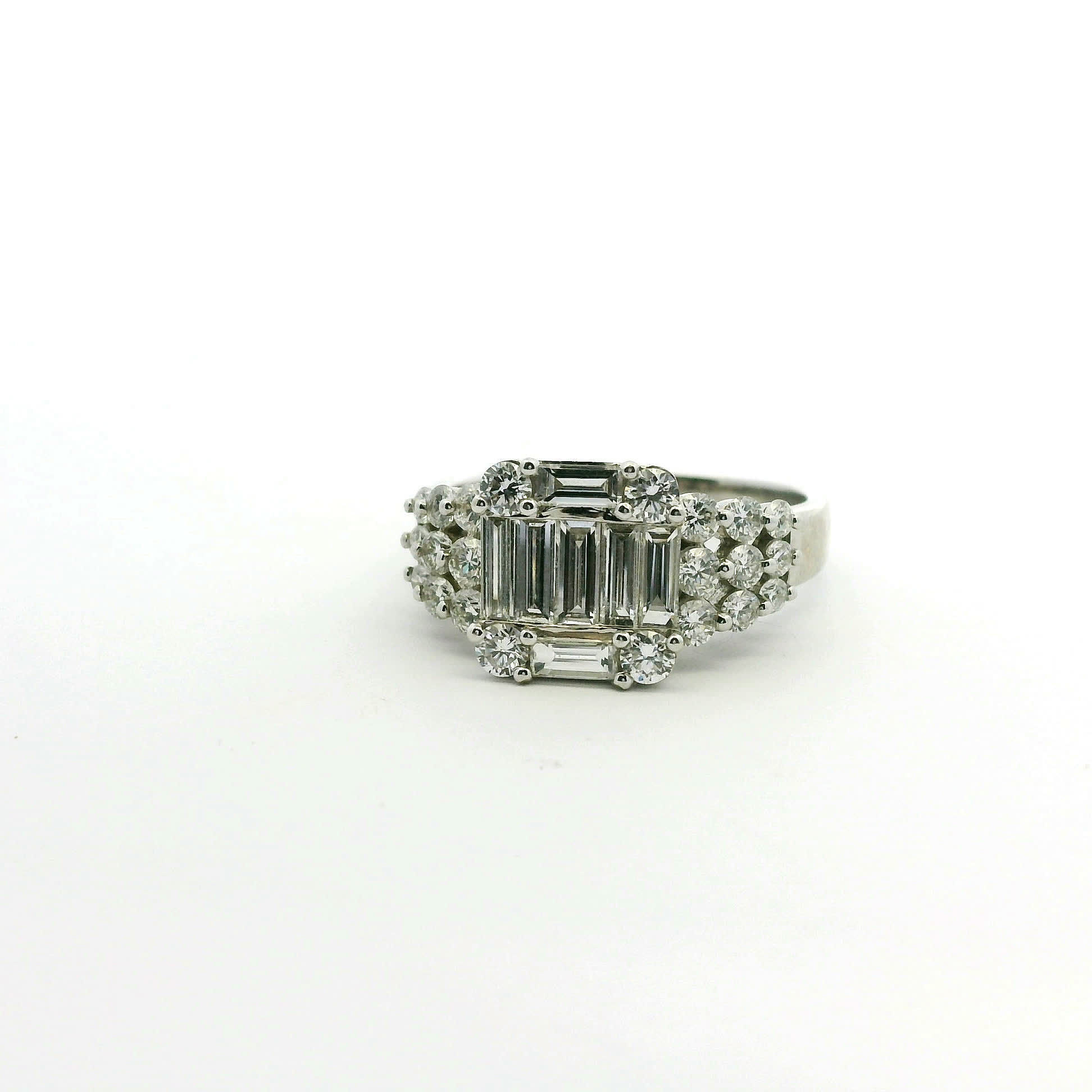 Emerald and Round Brilliant-Cut Diamond Mosaic Cocktail Ring in White Gold