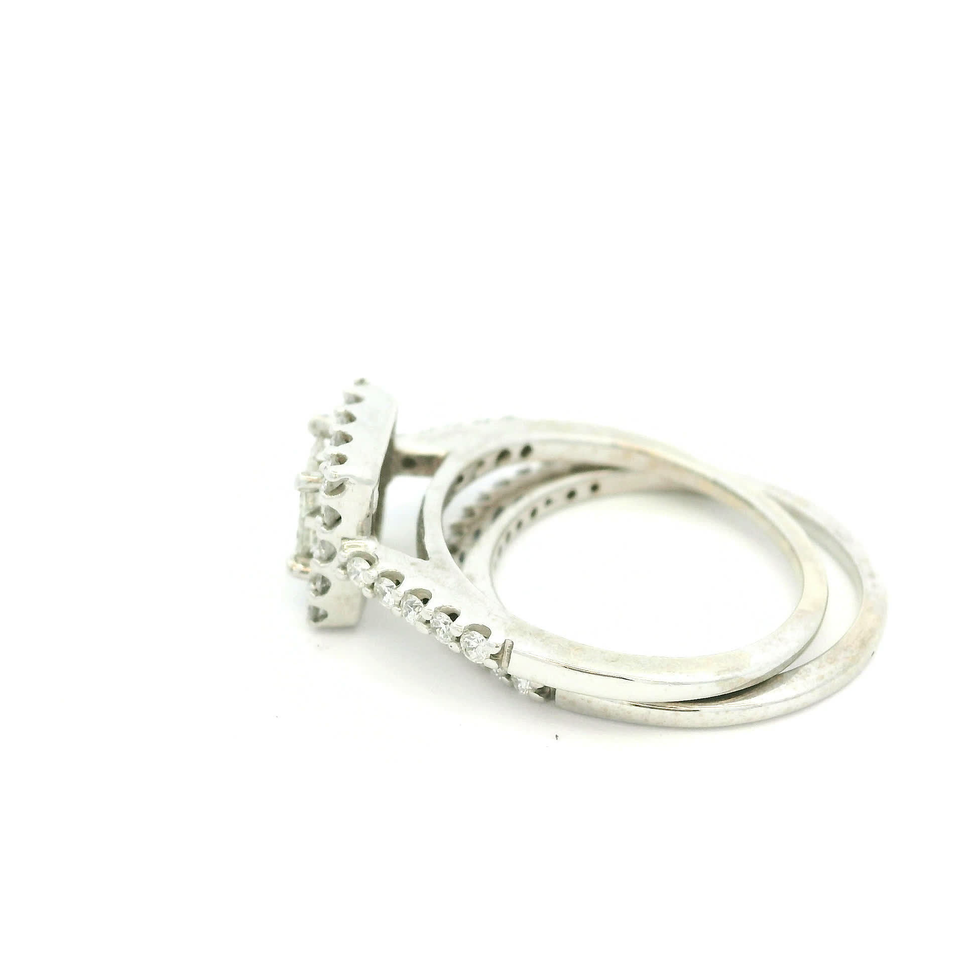 Princess Cluster Quad Diamond Square Halo Engagement Ring in White Gold