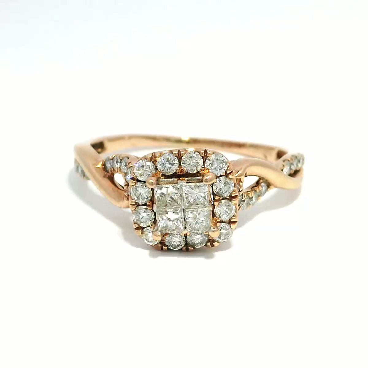 Princess-Cut Diamond Quad Center Halo Ring in Rose Gold
