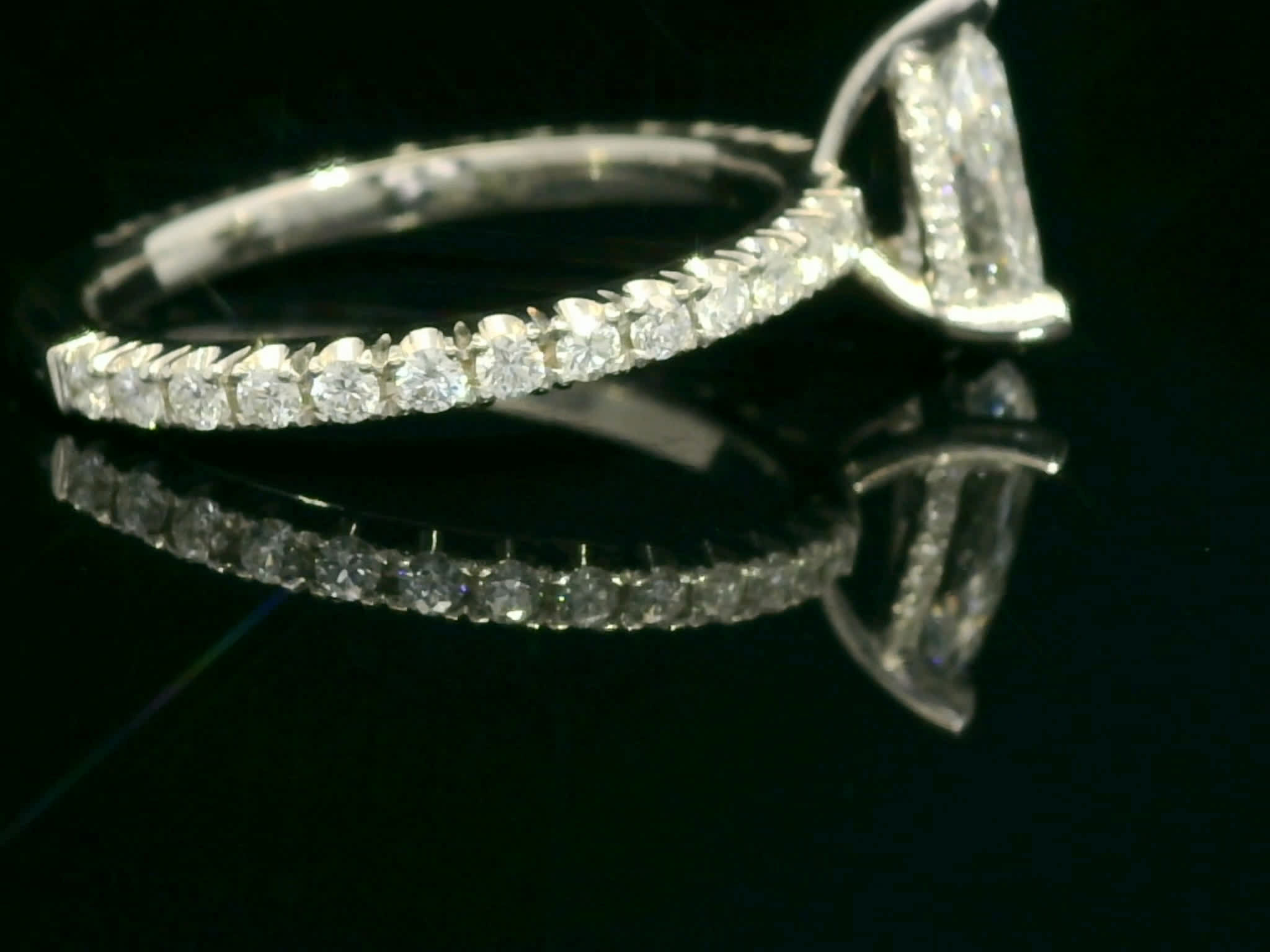 Pear Brilliant Cut Diamond Solitaire Ring in White Gold Pavé Band