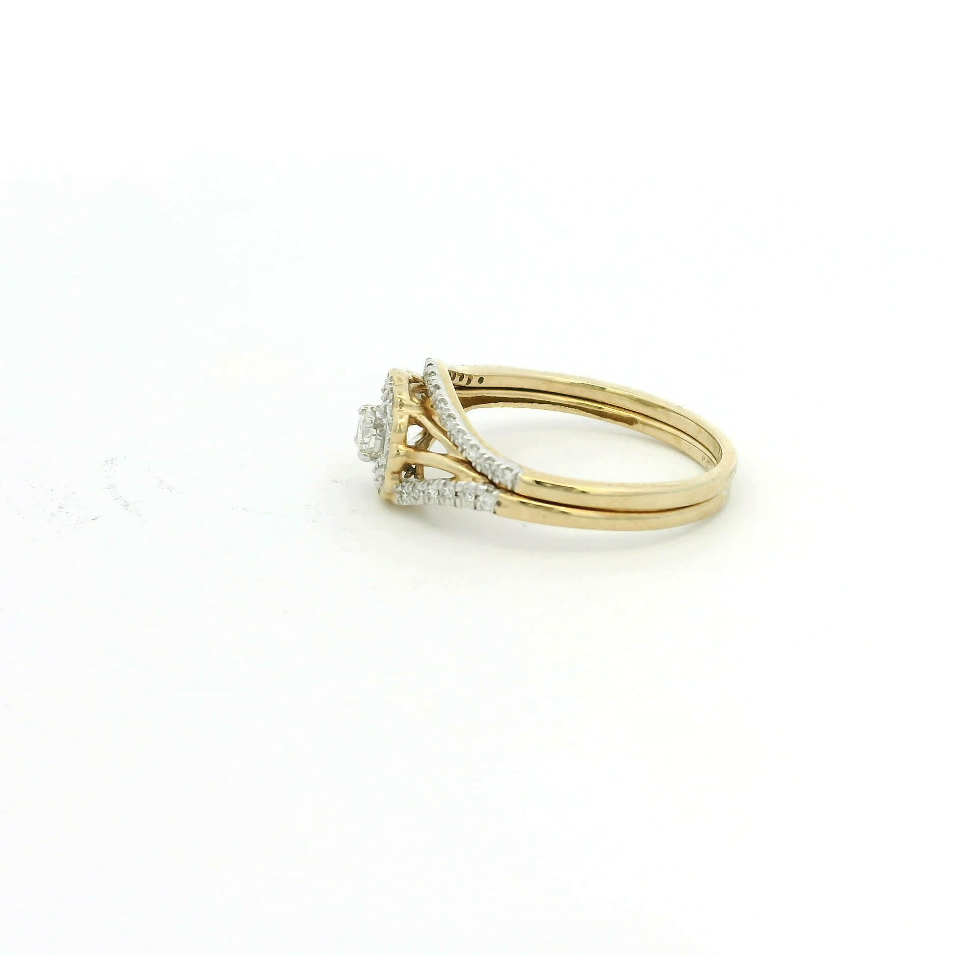 Round Brilliant Diamond Floral Halo Split-Shank Bridal Set in 14k Yellow Gold