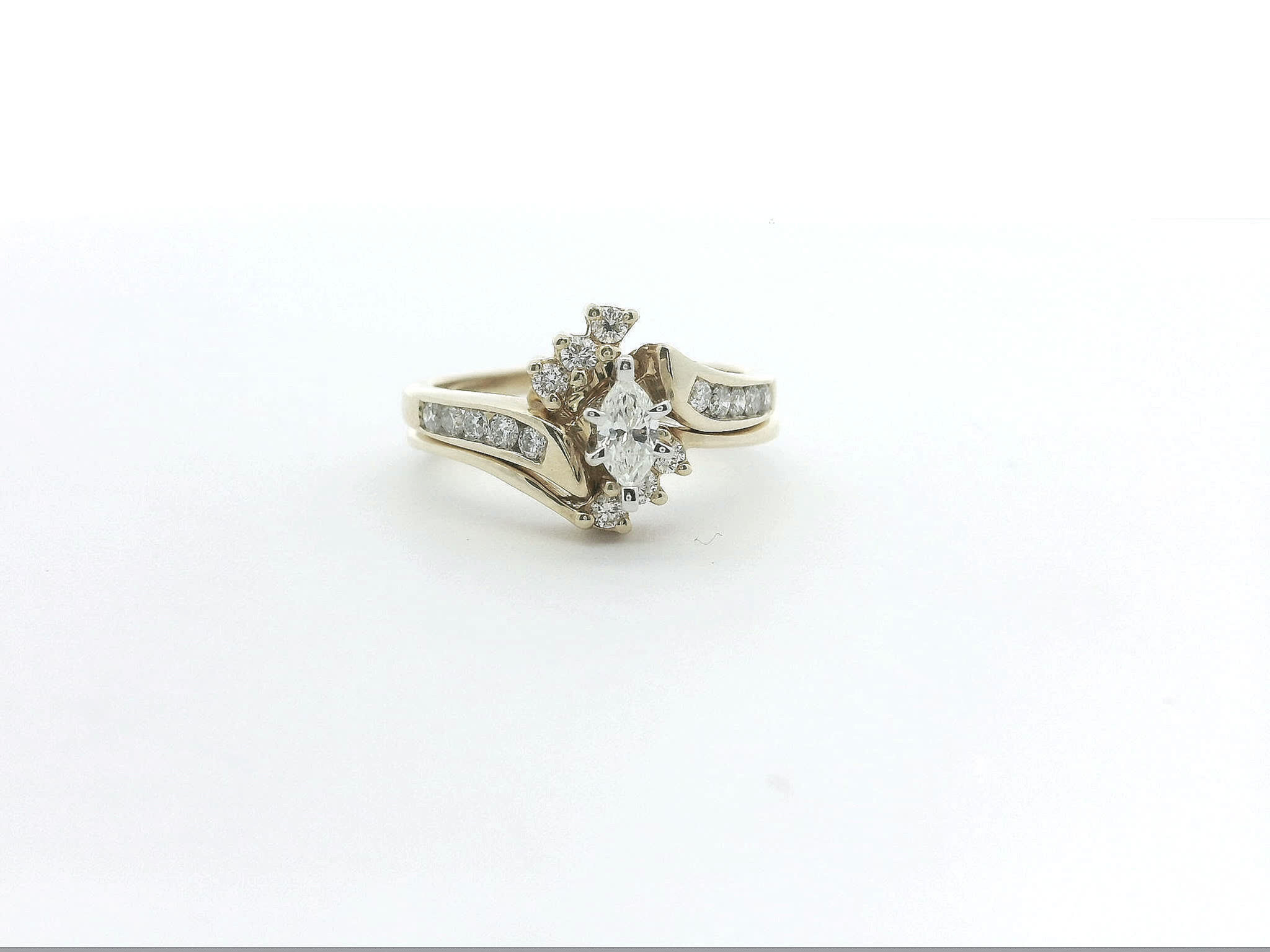 Marquise-Cut Diamond Bypass Ring in Yellow Gold with Channel-Set Accents