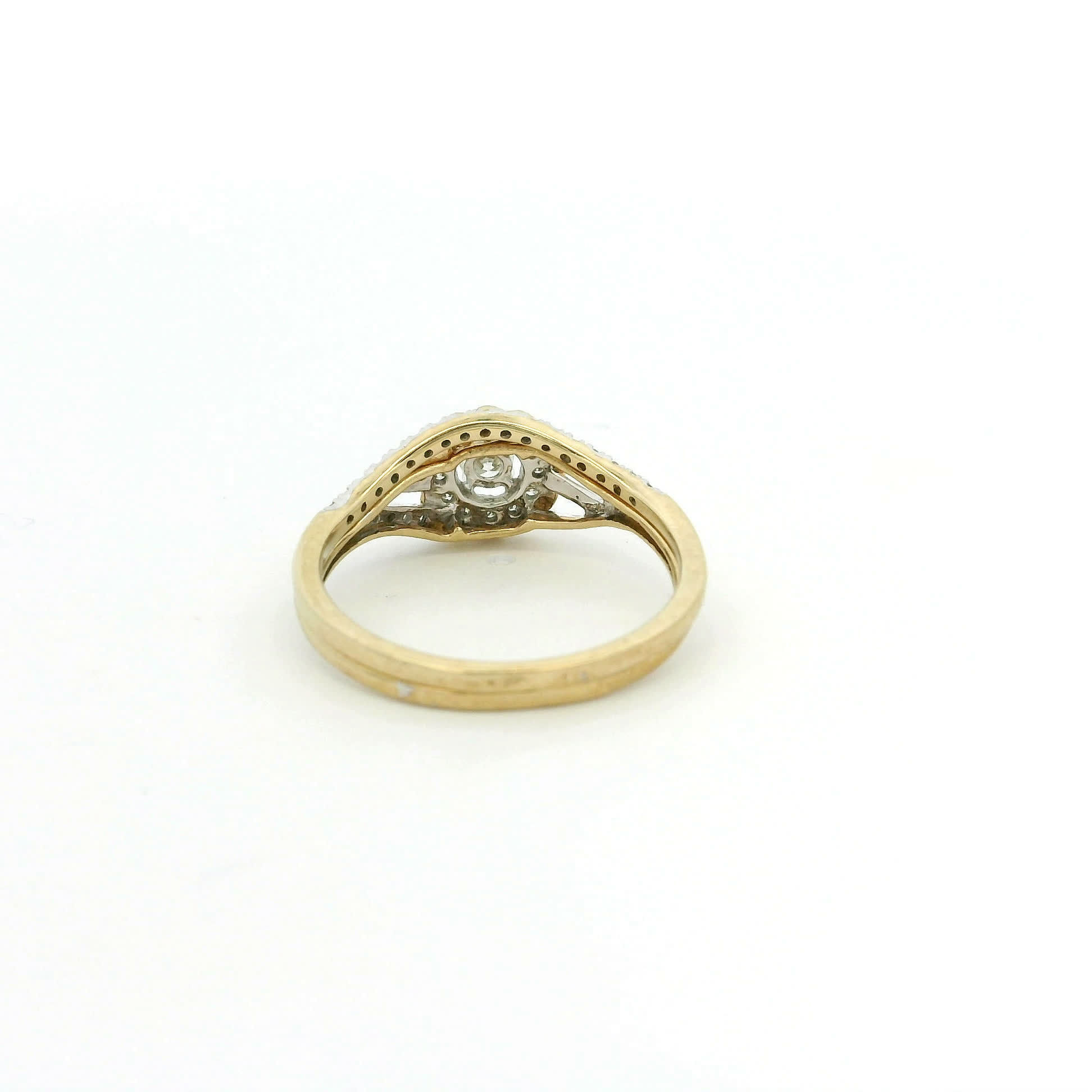 Round Brilliant Diamond Floral Halo Split-Shank Bridal Set in 14k Yellow Gold