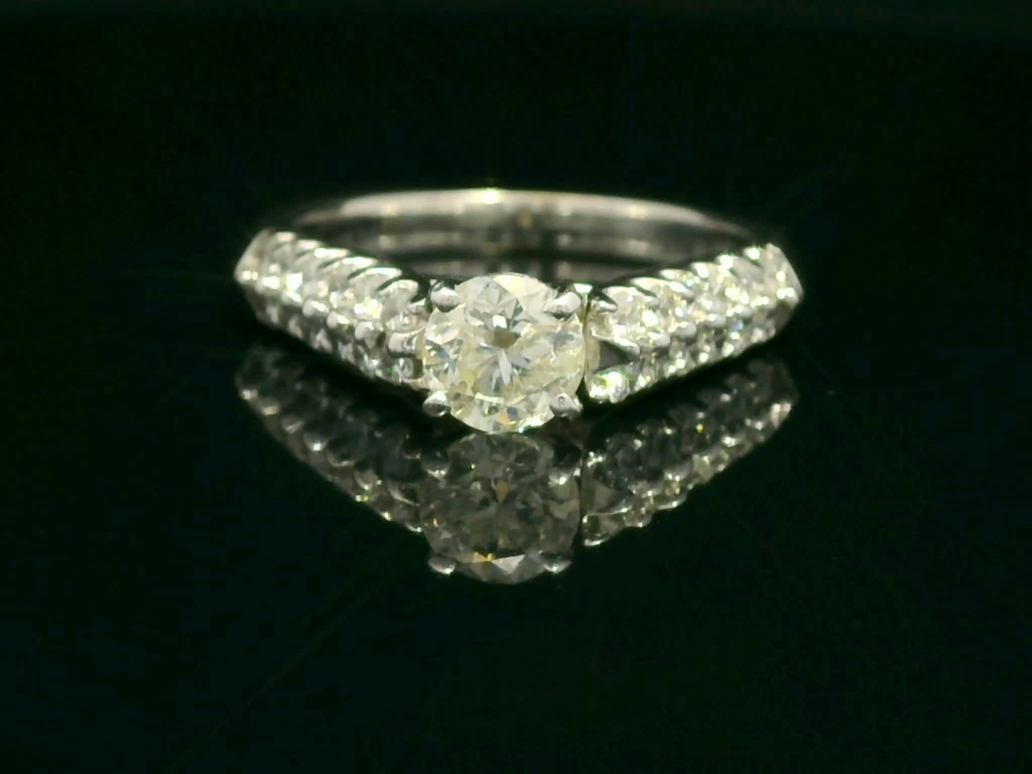 Round Brilliant Diamond Pave-Set White Gold Solitaire Ring