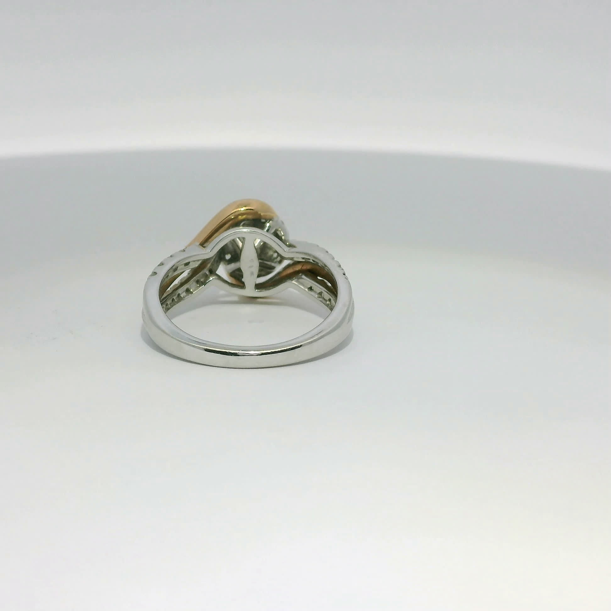 Round Brilliant Diamond Halo Bypass Ring in Two-Tone Gold