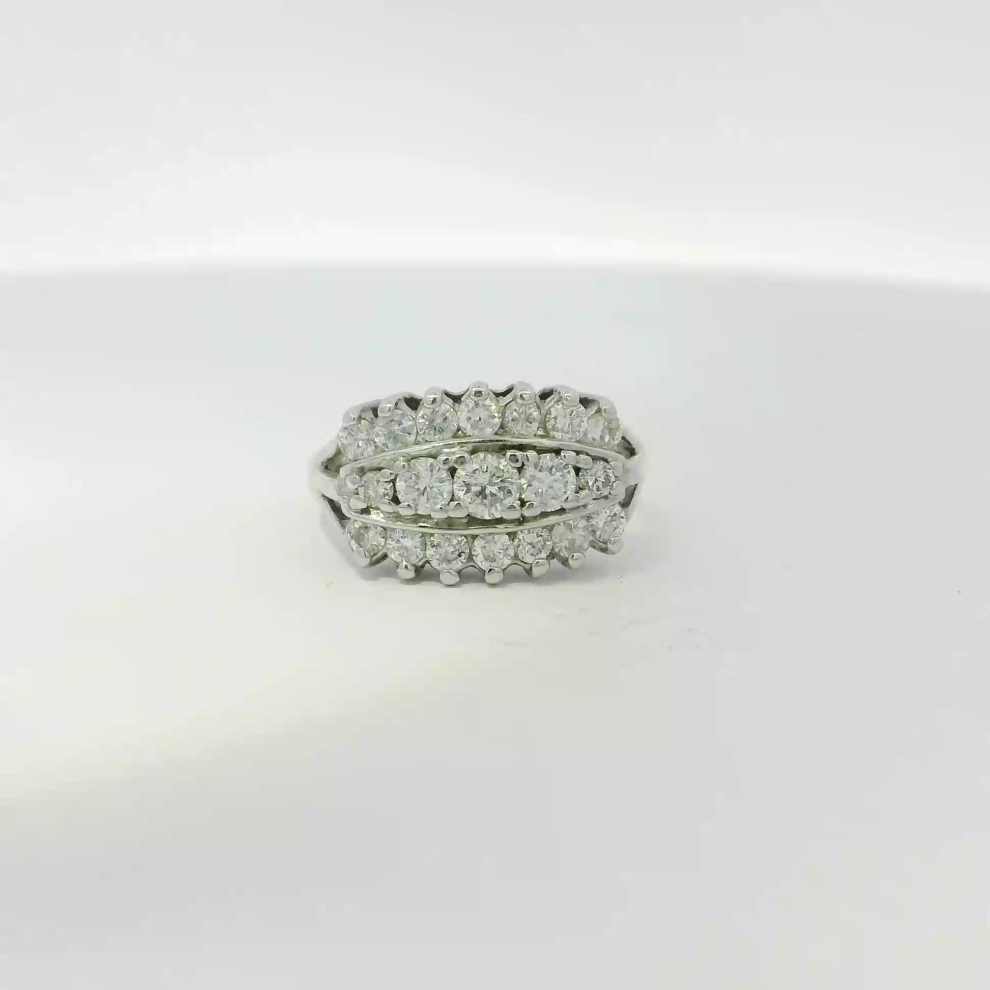 White Gold Triple Row Round Brilliant Diamond Cluster Ring