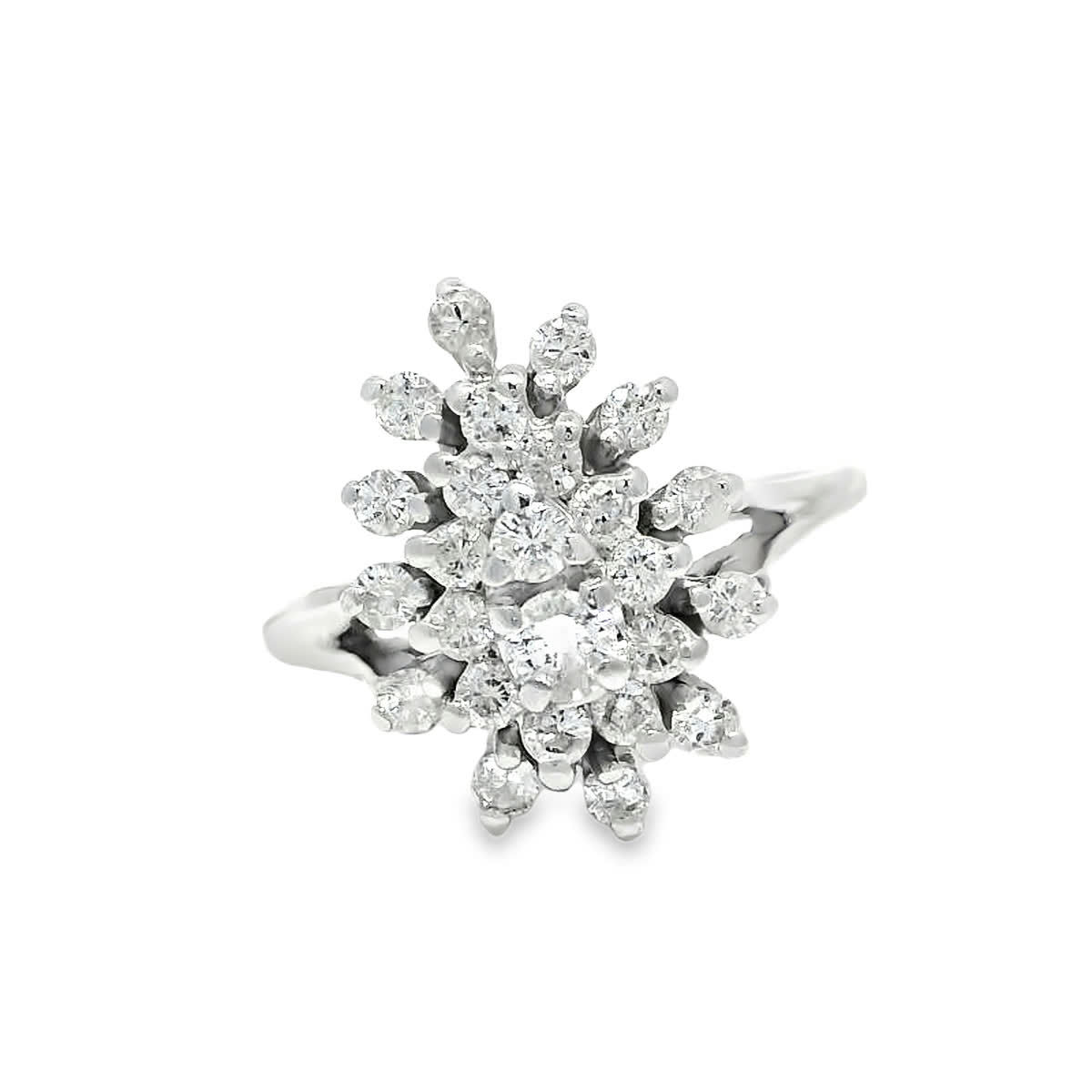 Vintage-Inspired Diamond Starburst Cocktail Ring in White Gold