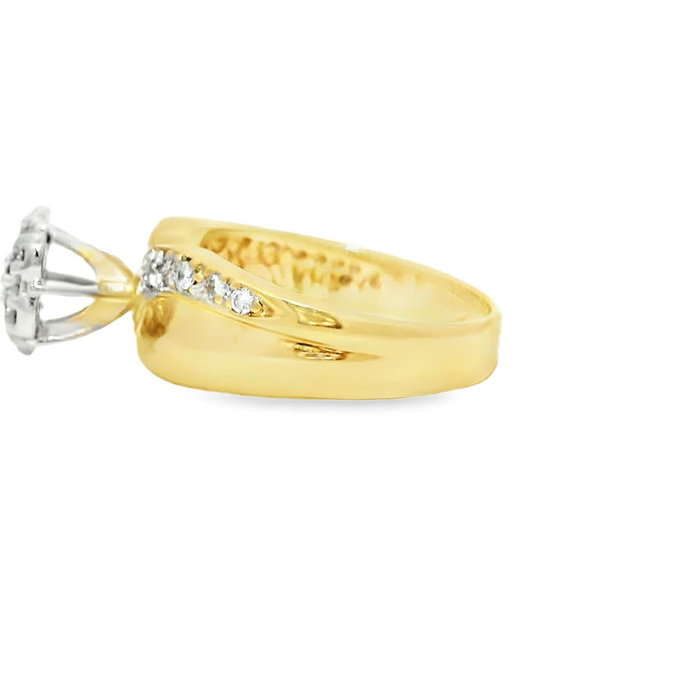 Thumbnail: Floral Diamond Cluster Yellow Gold Bypass Cocktail Ring