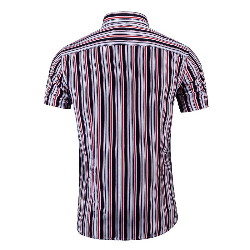 Thumbnail: Moda Masculina 2026 Men Short Sleeve Shirts Stripe Printed Workwear Cheap Clothi