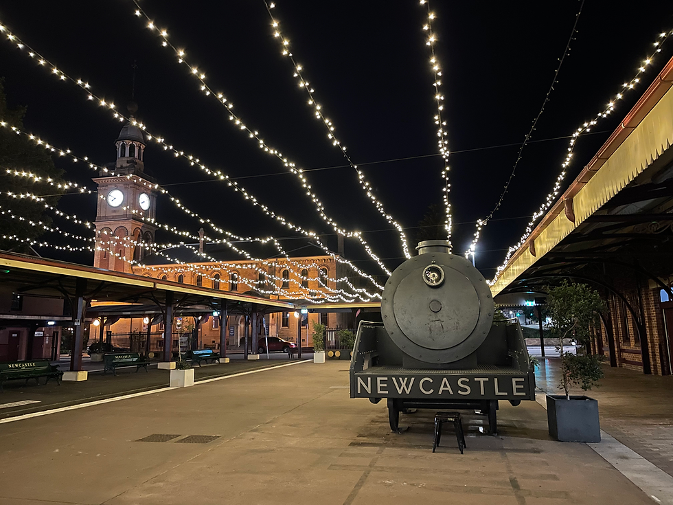 The beautiful old Newcastle train station at night