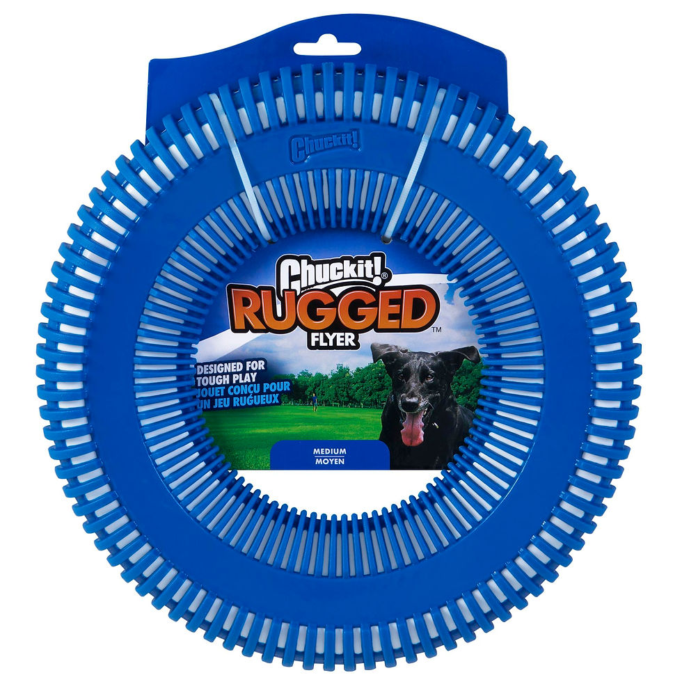 Orijinal karton ambalajı içerisinde orta boy mavi Chuckit Rugged Flyer ekstra dayanıklı köpek frizbisi.
