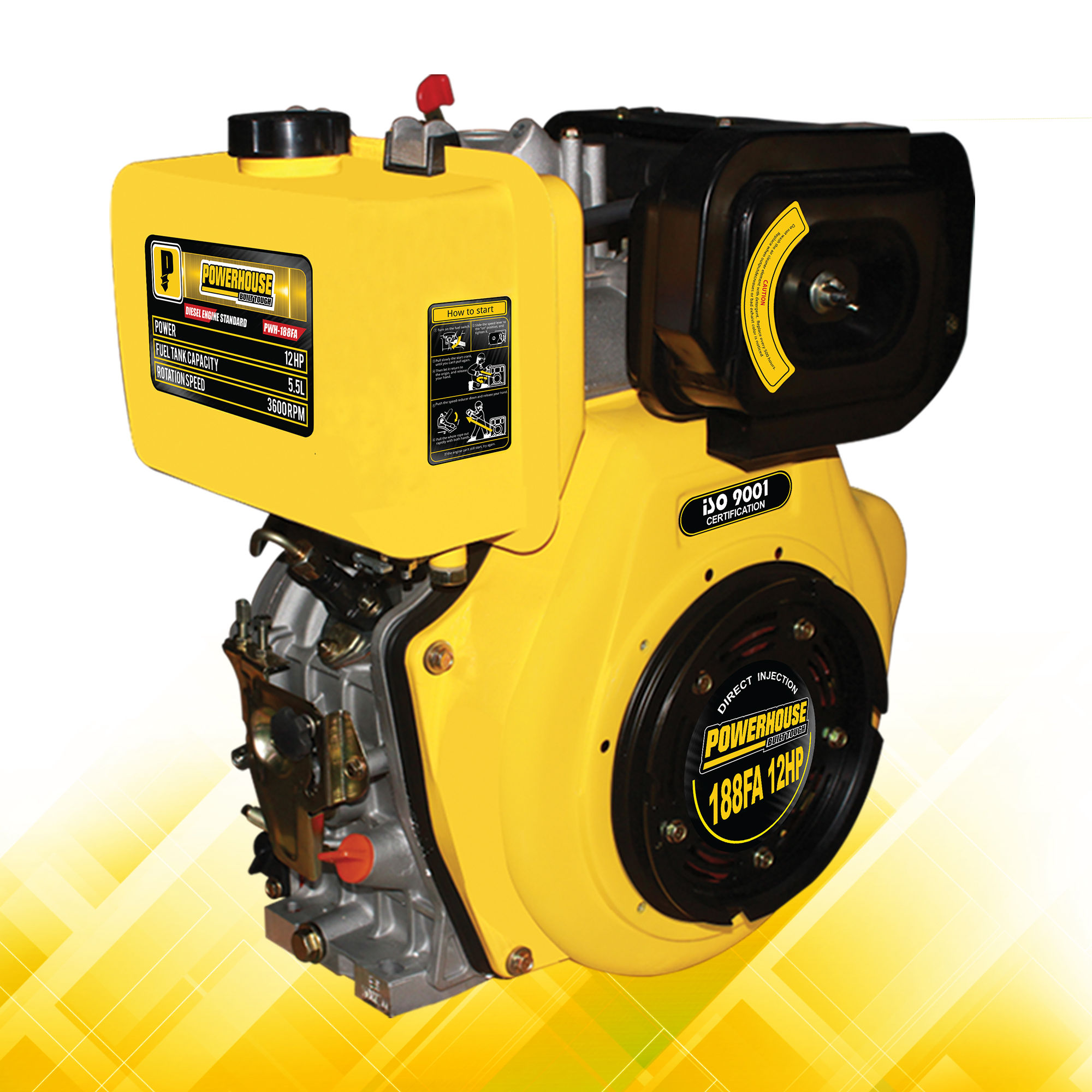 Powerhouse Diesel Standard Speed Engine 3,600RPM 12HP PWH-188FA (100% Copper)