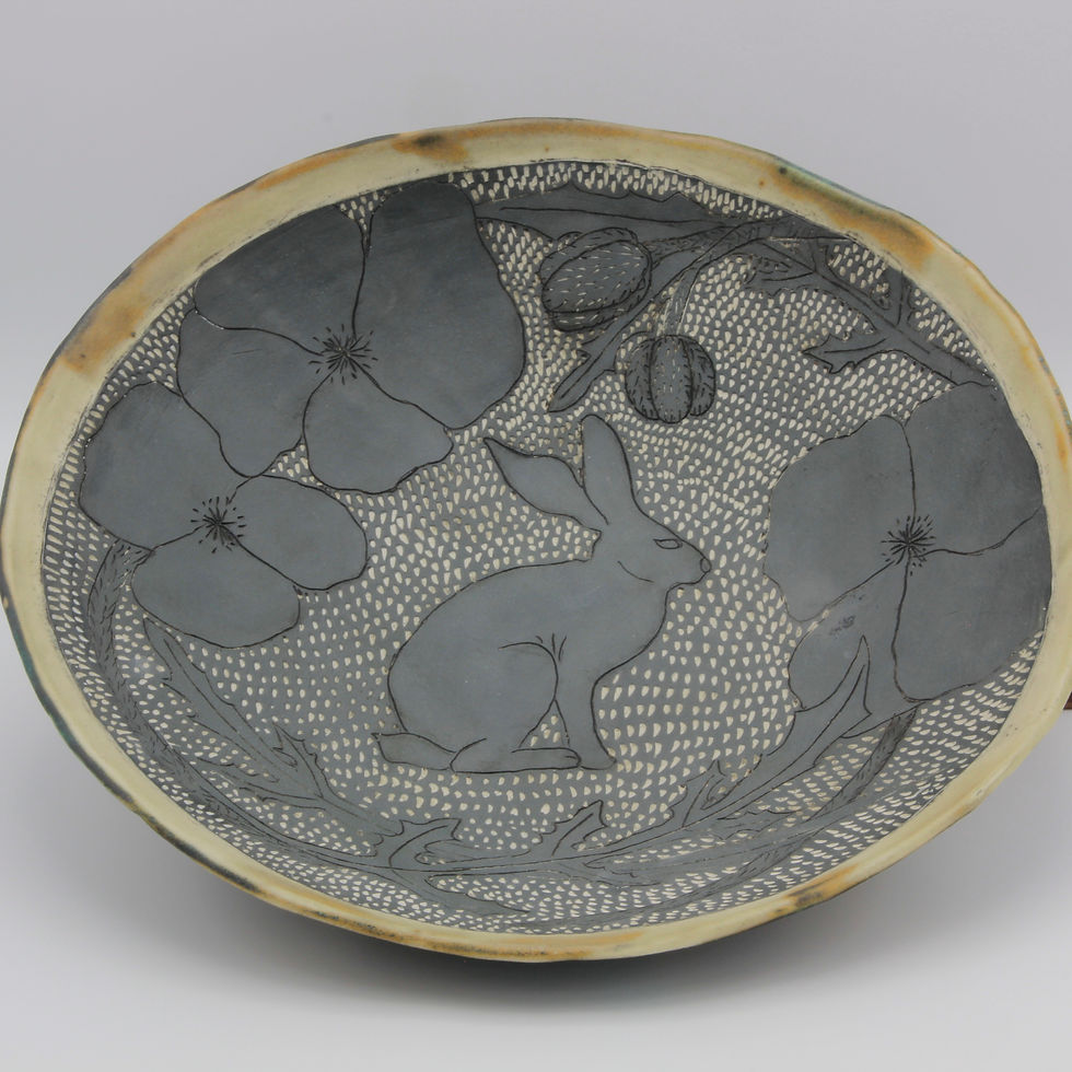 Thumbnail: Large Carved Hare Platter w Poppies
